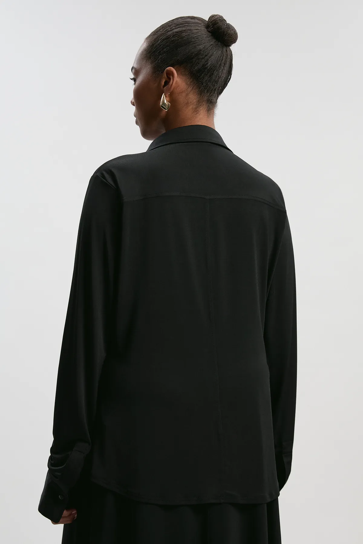 Plus Size Drapey Crepe Slim Collared Shirt BKK26484 6 Plus Size Drapey Crepe Slim Collared Shirt BKK26484