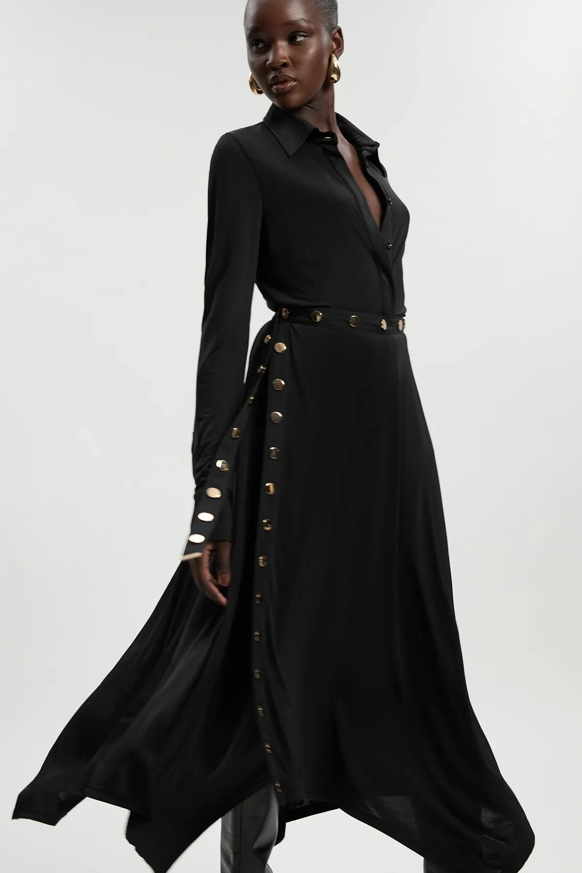 Petite Drapey Crepe Hanky Hem Eyelet Detail Maxi Skirt BKK26485