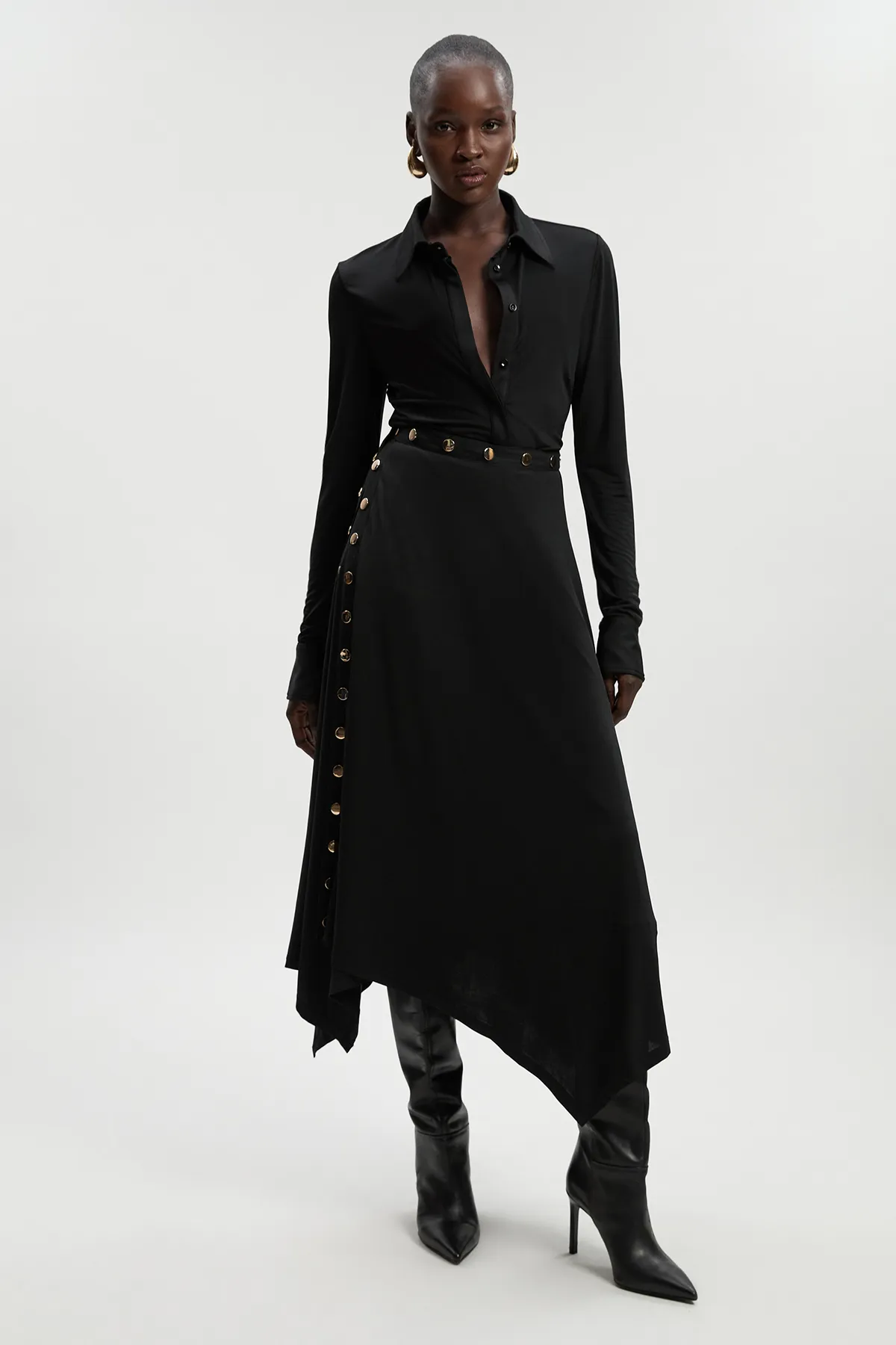 Petite Drapey Crepe Hanky Hem Eyelet Detail Maxi Skirt BKK26485