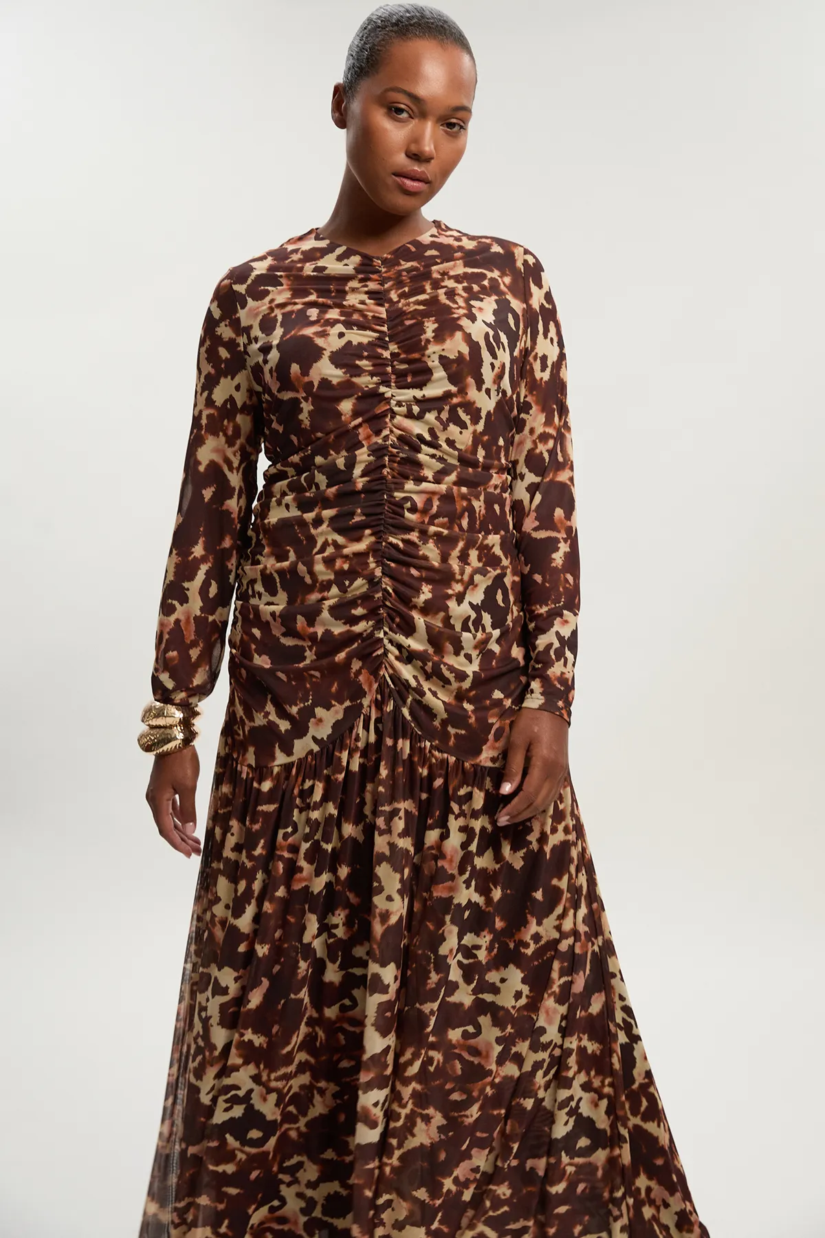 Plus Size Leopard Print Mesh Maxi Dress BKK26490