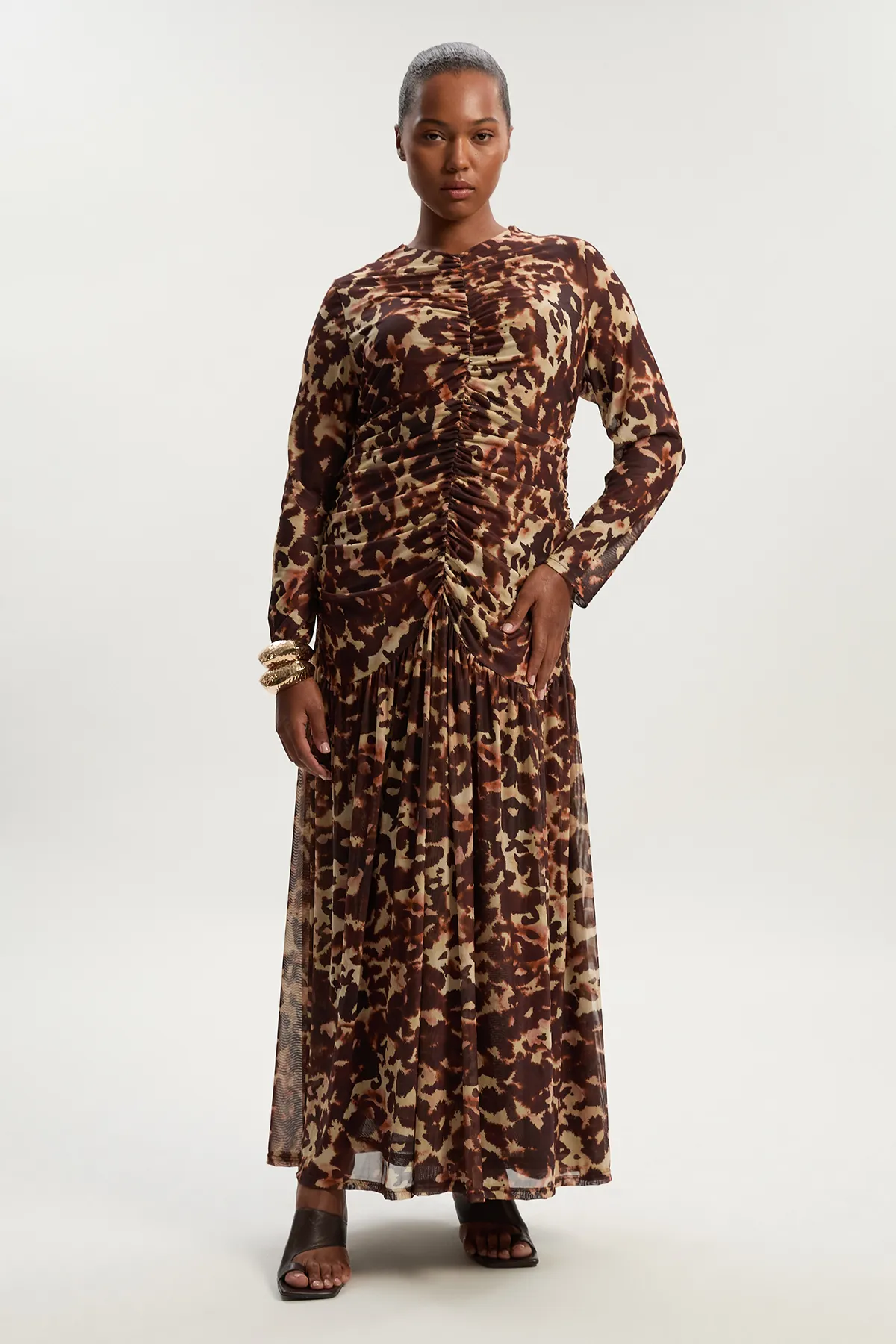 Plus Size Leopard Print Mesh Maxi Dress BKK26490