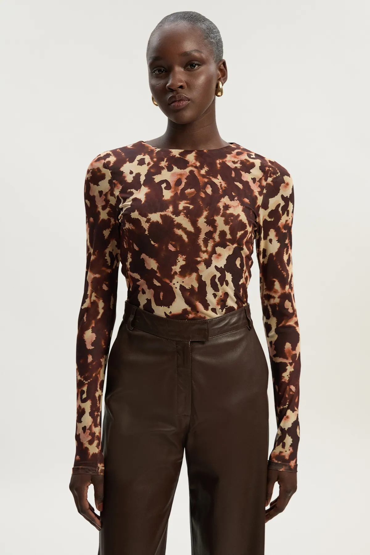 Long Sleeve Leopard Print Mesh Bodysuit BKK26492