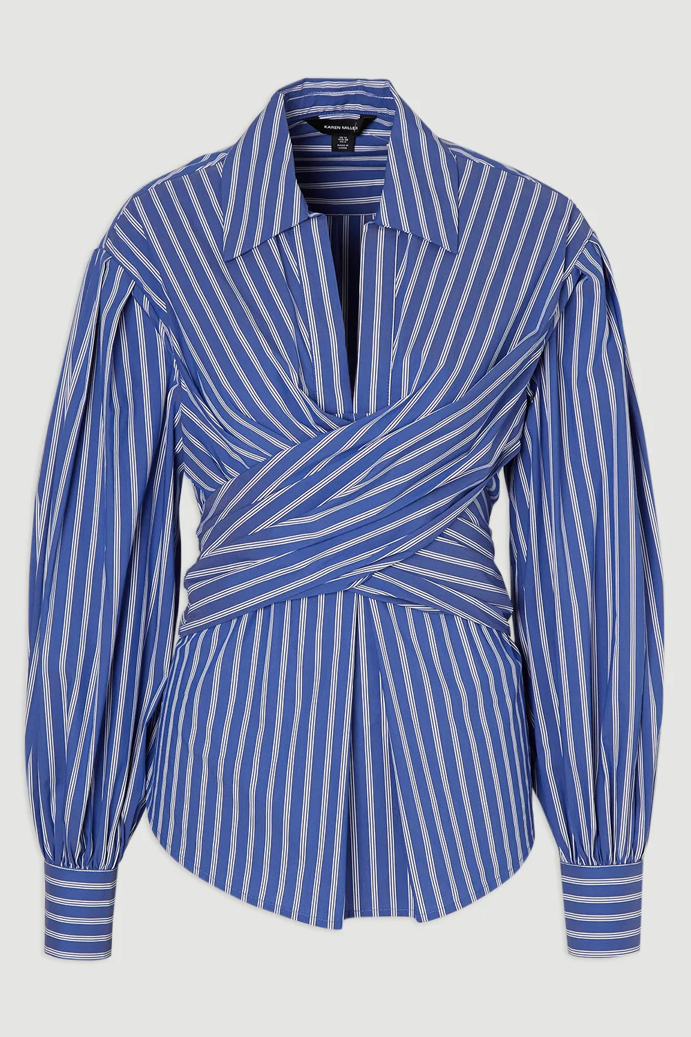 Stripe Cotton Poplin Drama Sleeve Woven Wrap Detail Blouse BKK26497 4 Stripe Cotton Poplin Drama Sleeve Woven Wrap Detail Blouse BKK26497