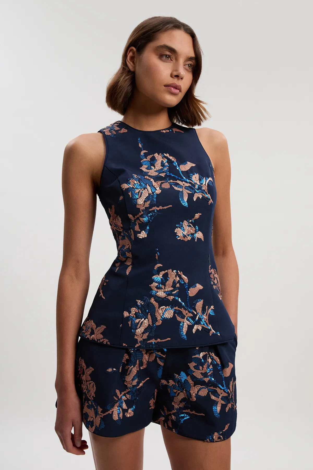 Satin Sequin And Embroidery Woven Top BKK26518