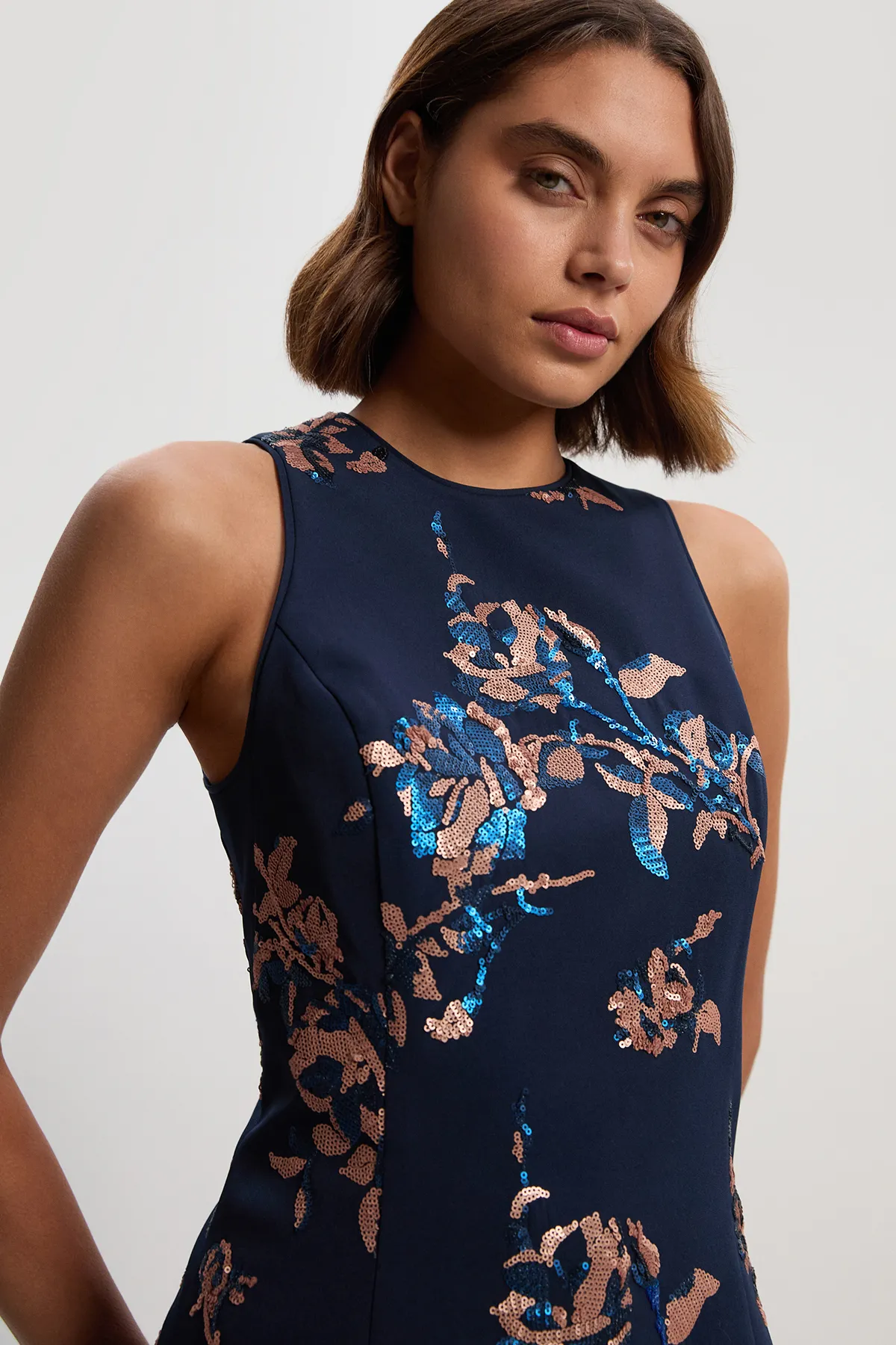 Satin Sequin And Embroidery Woven Top BKK26518