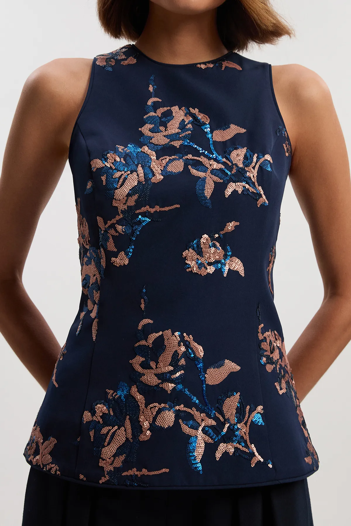 Satin Sequin And Embroidery Woven Top BKK26518 3 Satin Sequin And Embroidery Woven Top BKK26518