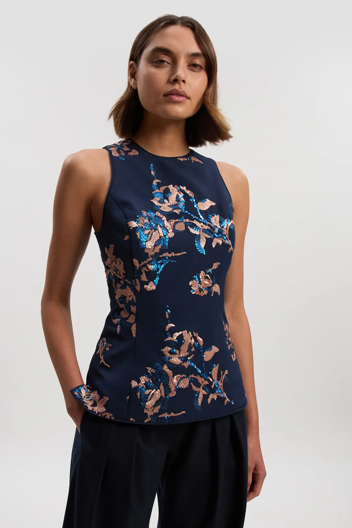 Satin Sequin And Embroidery Woven Top BKK26518 4 Satin Sequin And Embroidery Woven Top BKK26518