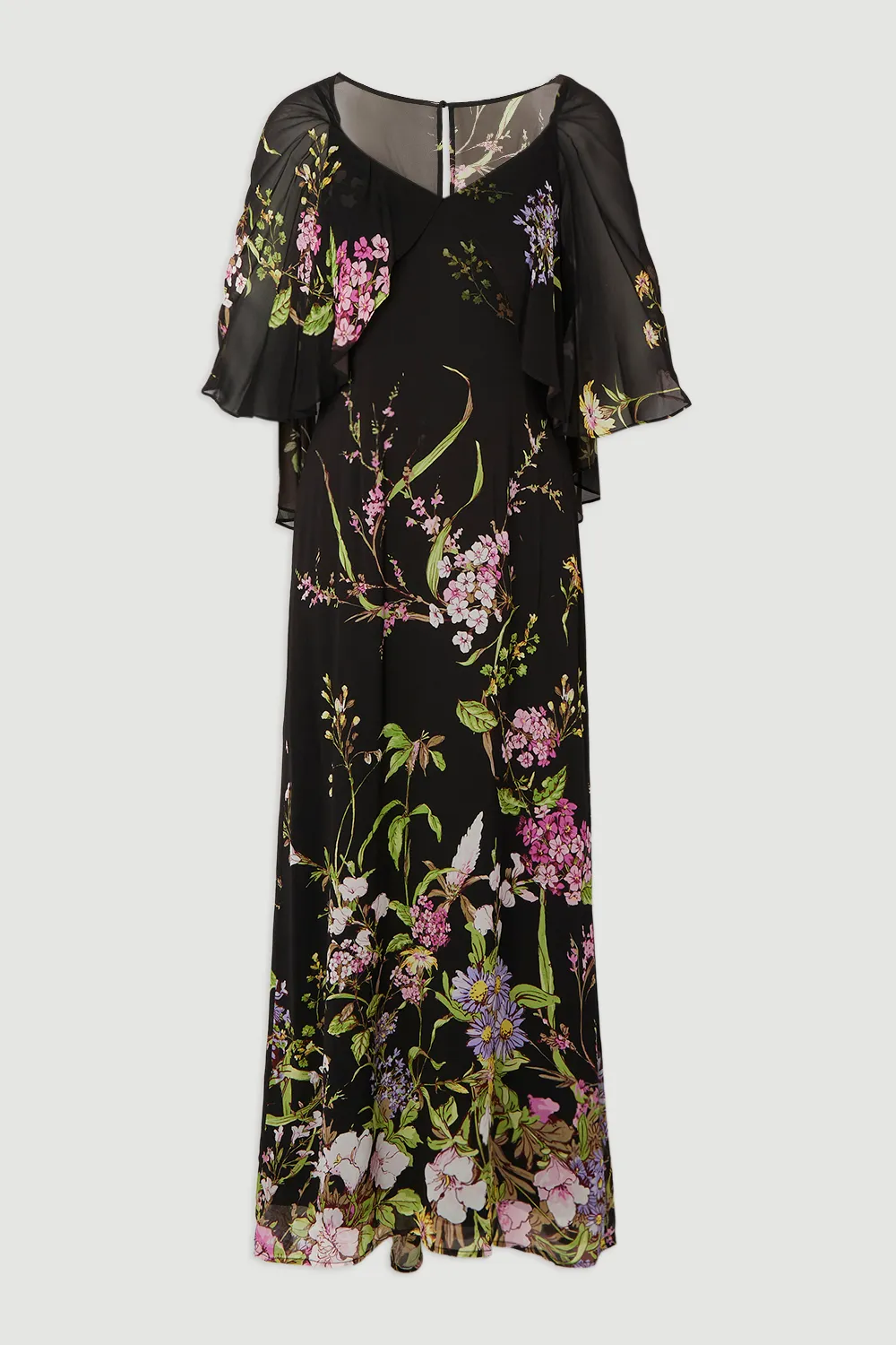 Plus Size Floral Border Print Viscose Woven Cape Sleeve Maxi Dress BKK26524 4 Plus Size Floral Border Print Viscose Woven Cape Sleeve Maxi Dress BKK26524