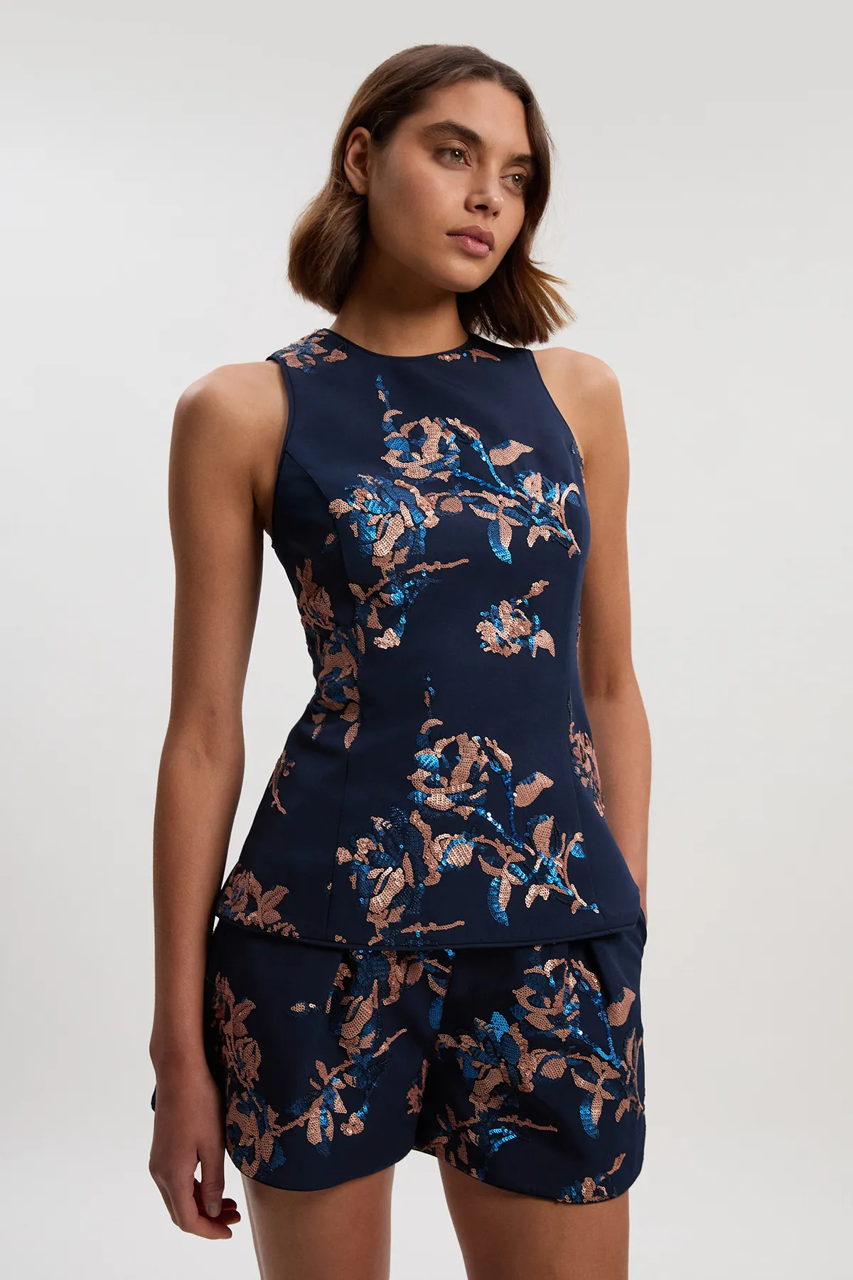 Satin Sequin And Embroidered Woven Shorts BKK26527