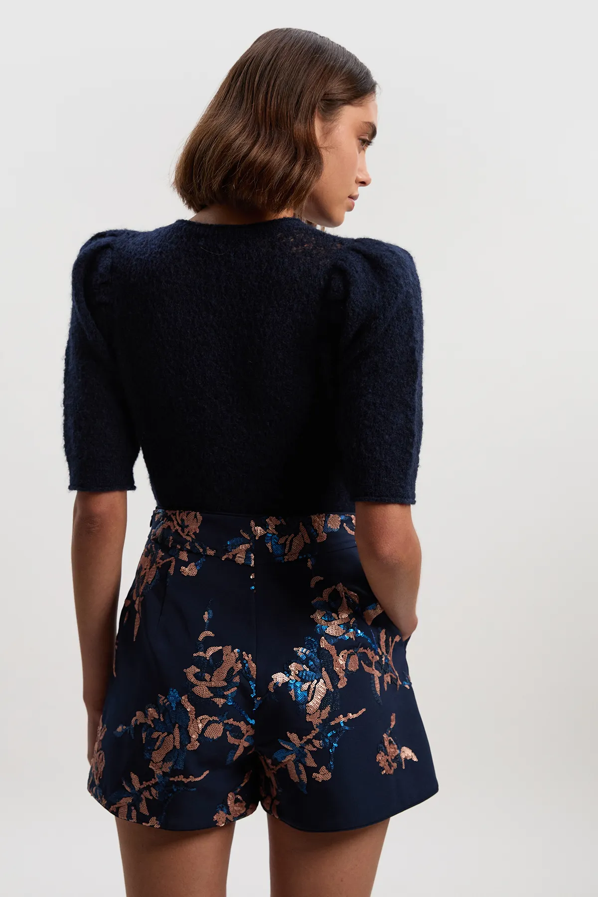 Satin Sequin And Embroidered Woven Shorts BKK26527