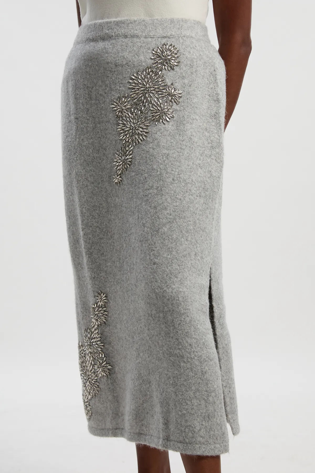 Plus Size Wool Blend Embellished Cosy Pencil Midi Skirt BKK26541