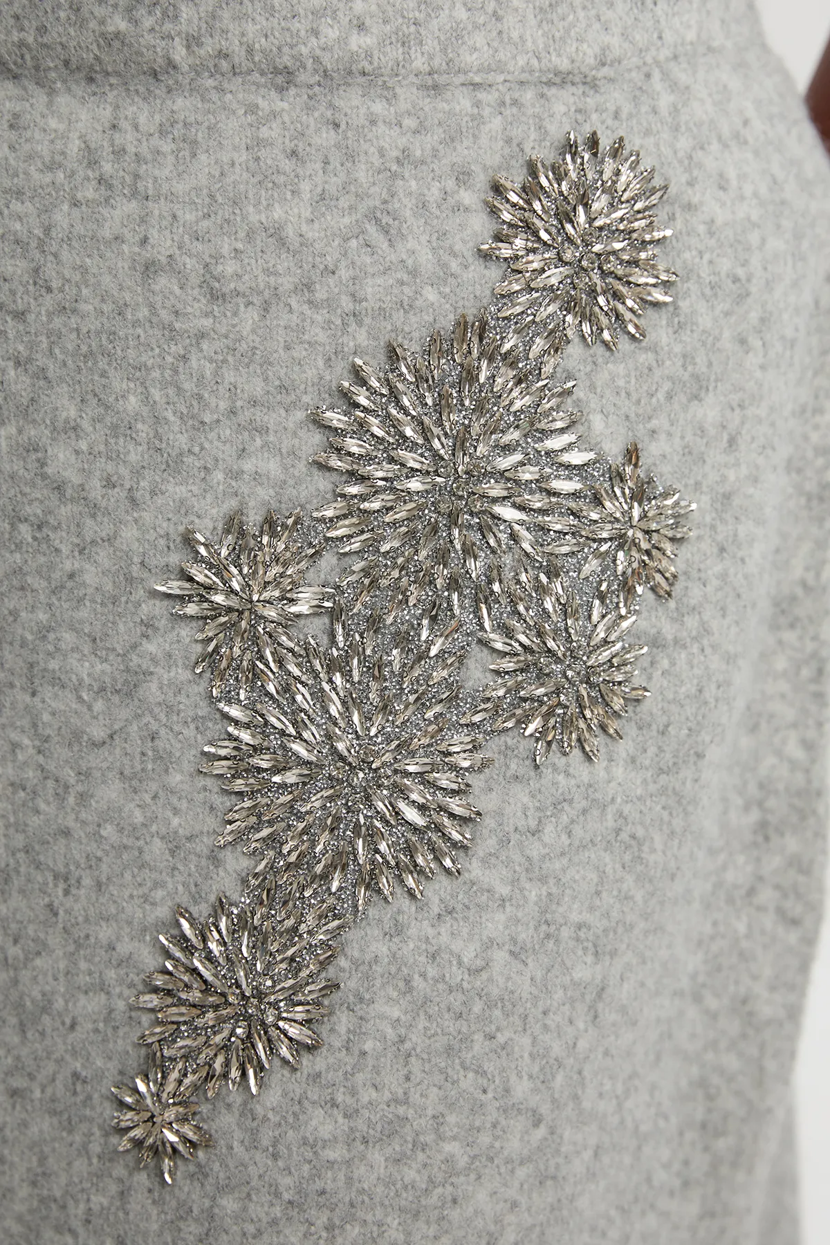 Plus Size Wool Blend Embellished Cosy Pencil Midi Skirt BKK26541