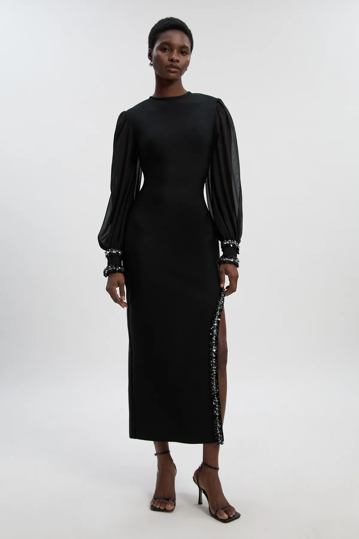 Petite Embellished Figure Form And Chiffon Sleeve Midi Dress BKK26542