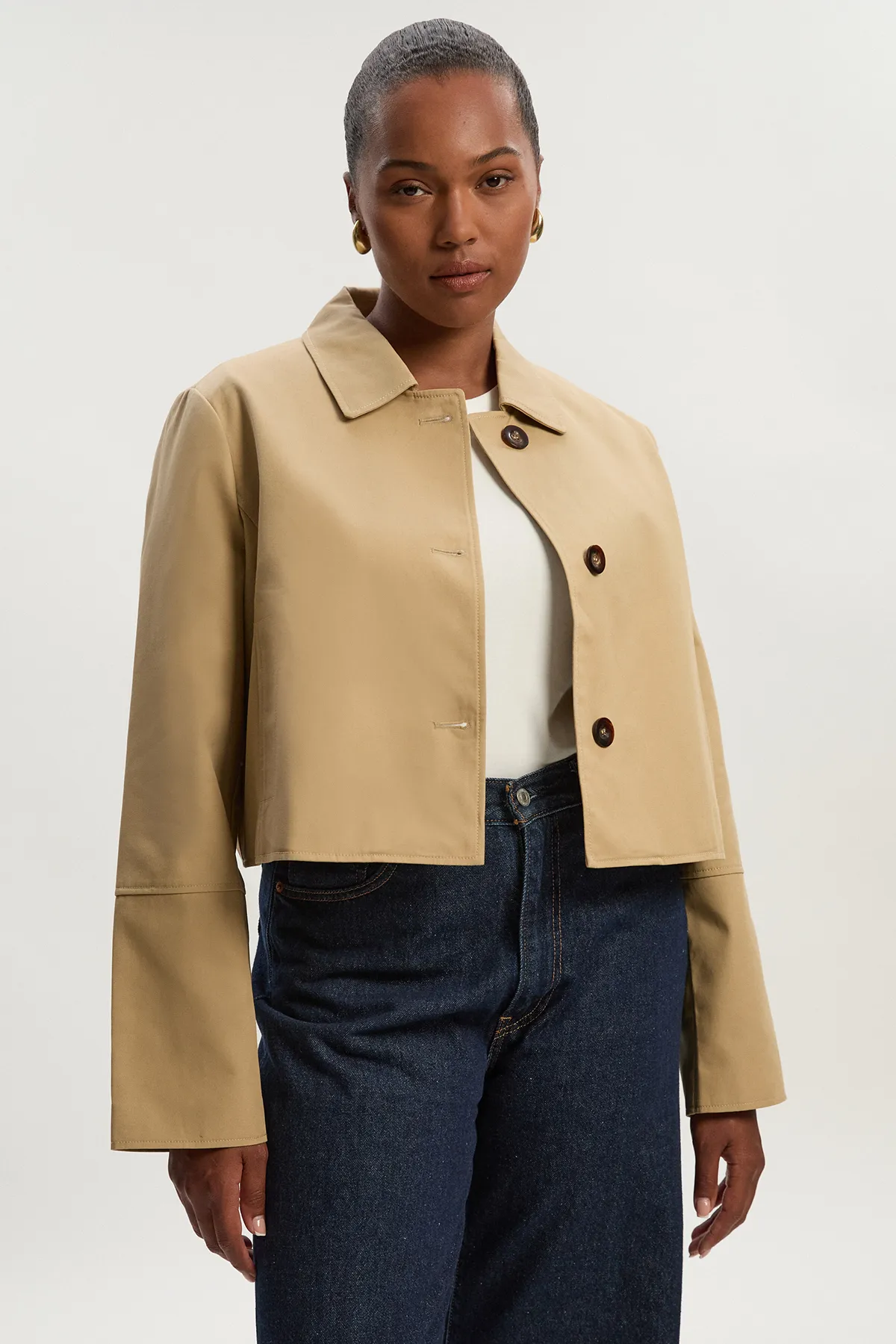 Plus Size Cotton Button Tailored Jacket BKK26556