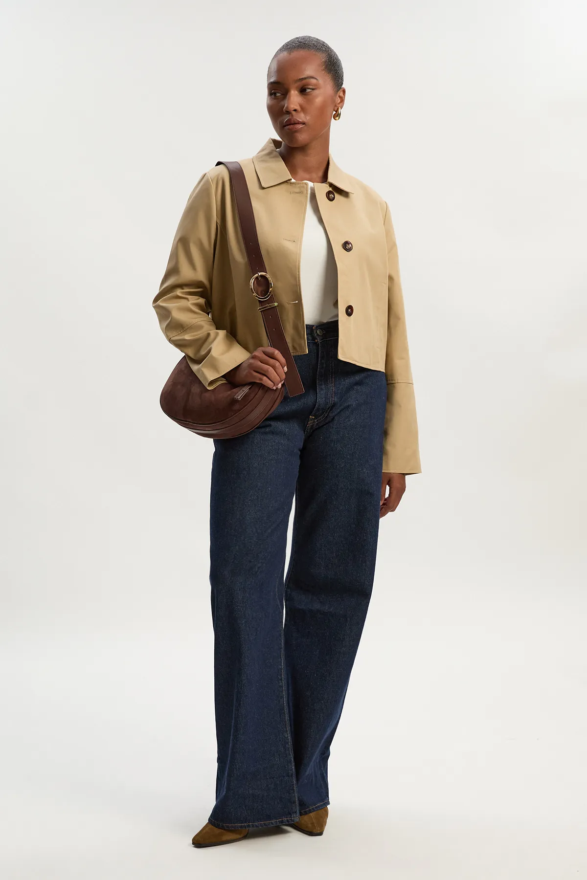 Plus Size Cotton Button Tailored Jacket BKK26556