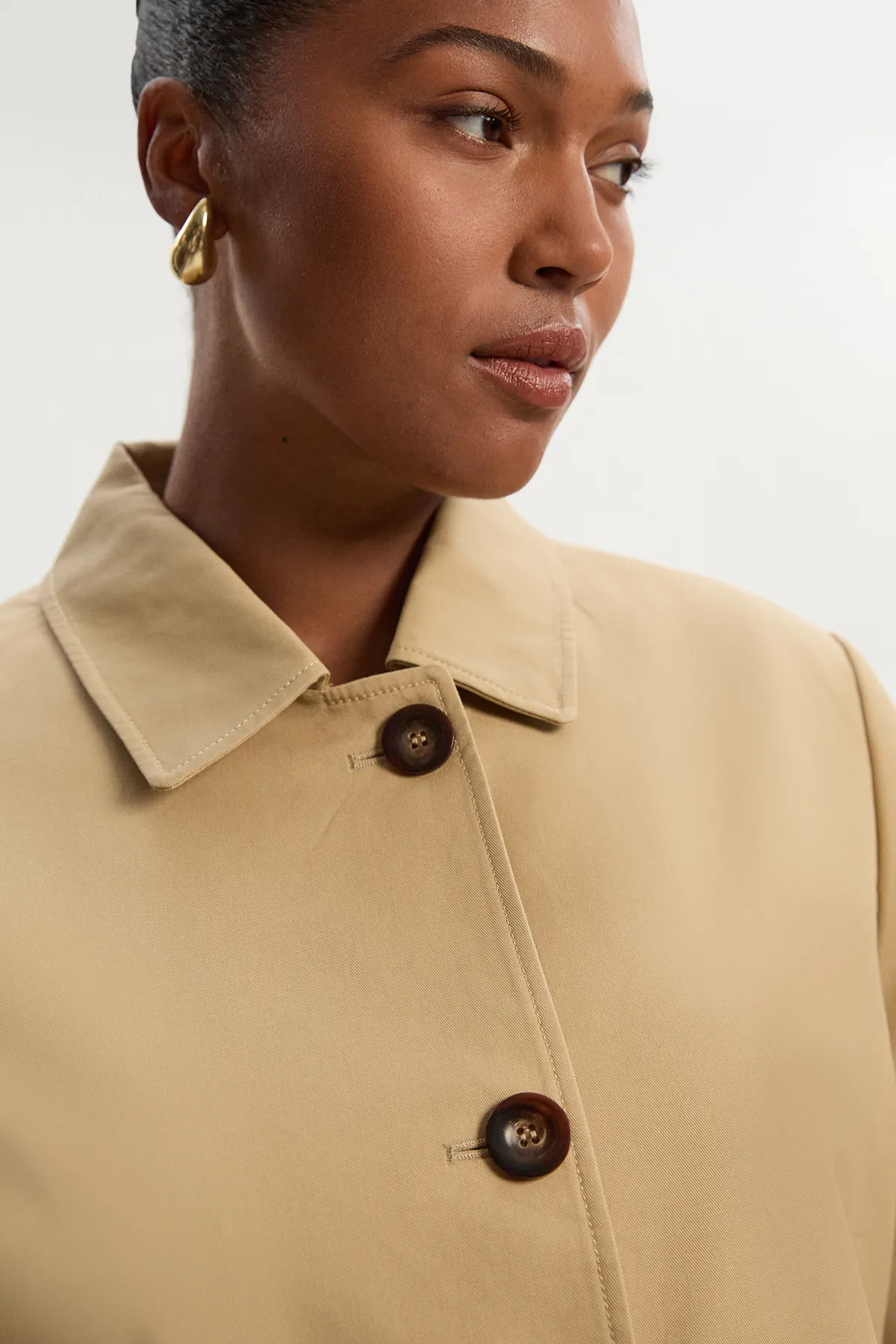 Plus Size Cotton Button Tailored Jacket BKK26556