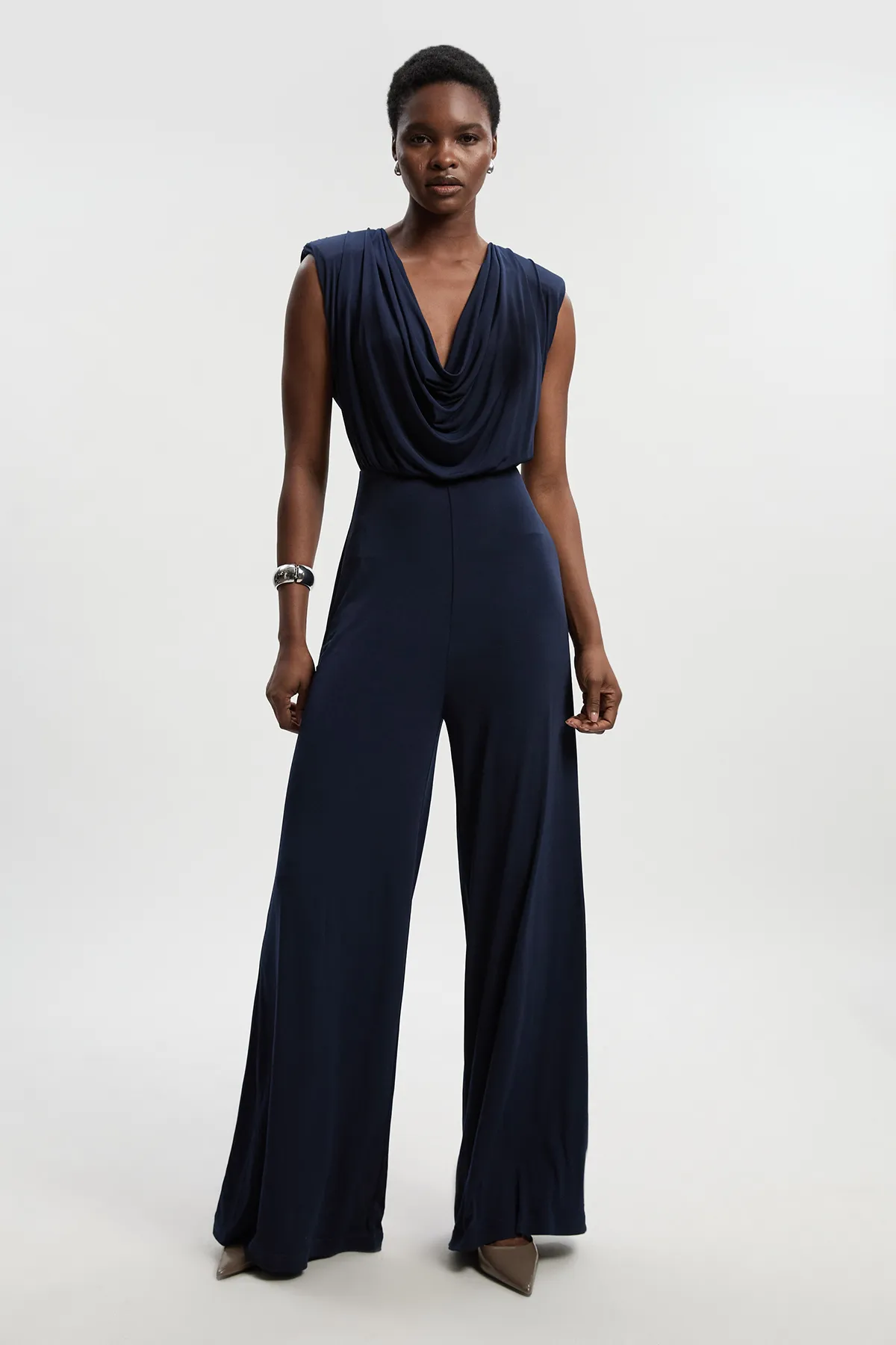 Jersey Crepe Cowl Neck Wide Leg Jumpsuit BKK26562