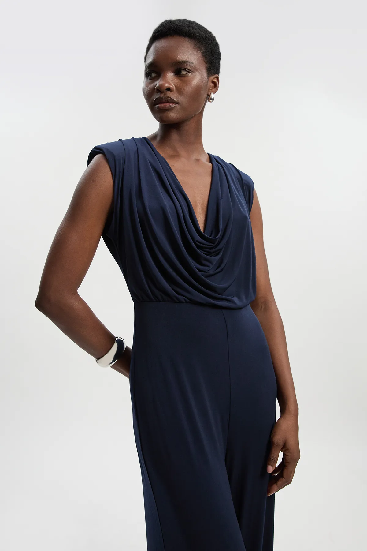 Jersey Crepe Cowl Neck Wide Leg Jumpsuit BKK26562