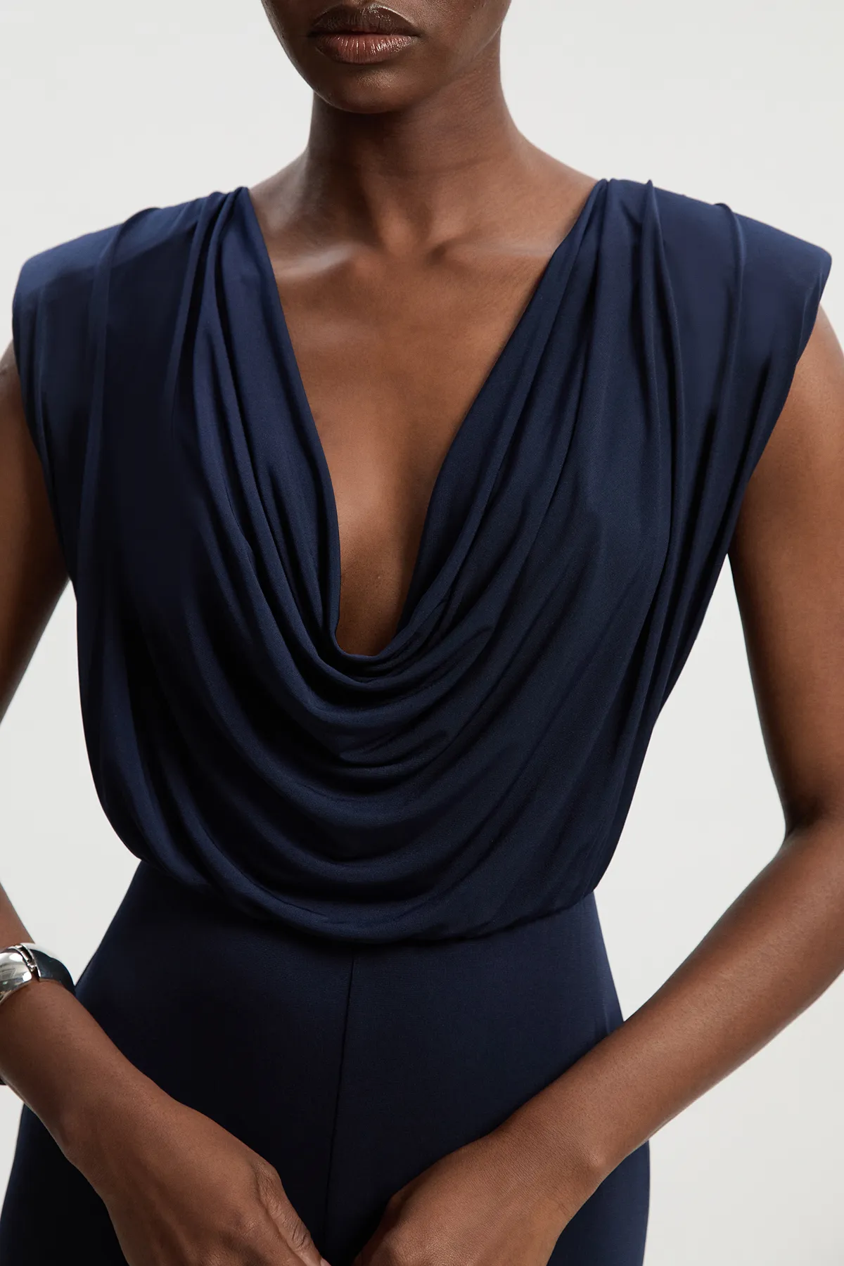 Jersey Crepe Cowl Neck Wide Leg Jumpsuit BKK26562