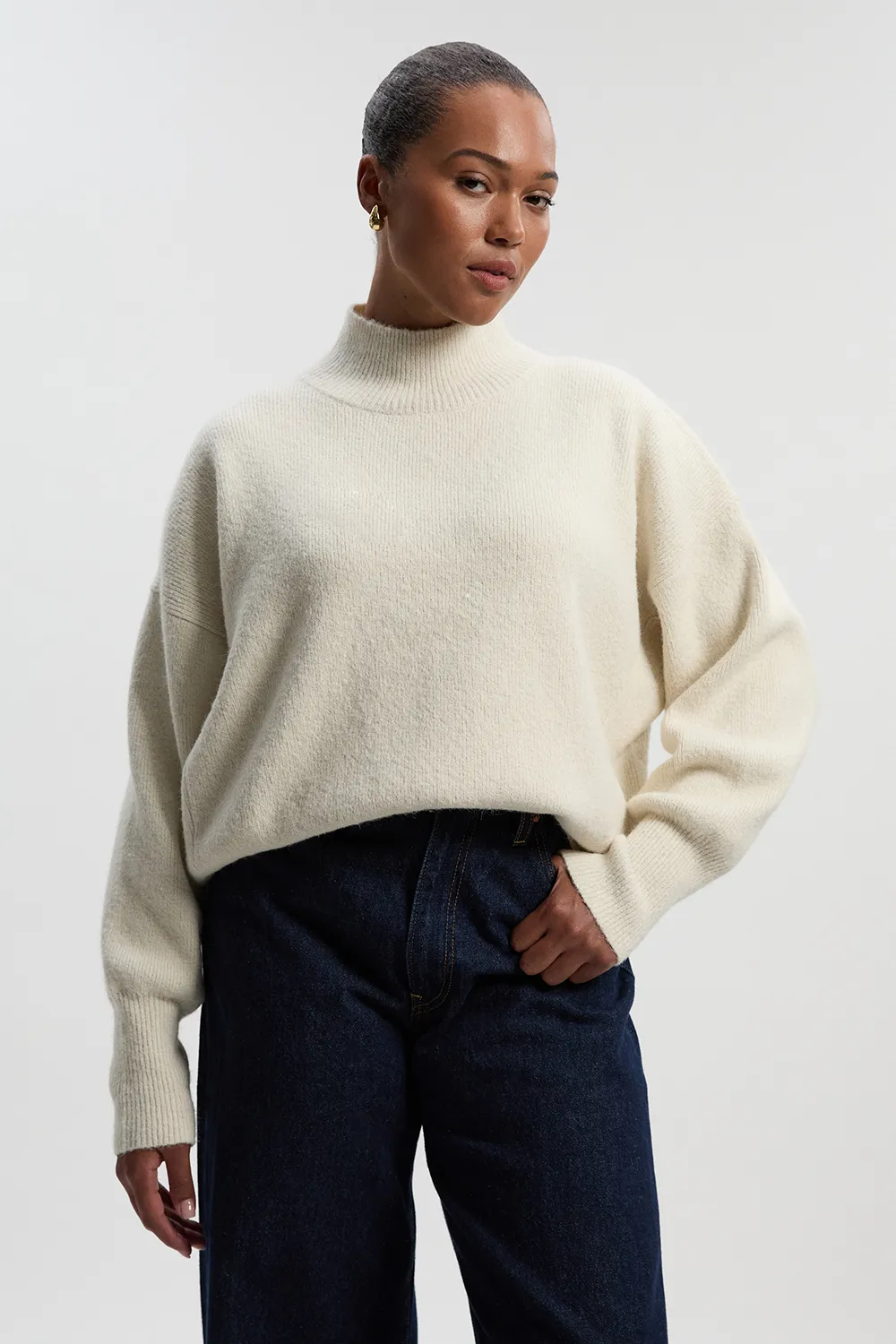 Plus Size Wool Blend Cozy Funnel Neck Sweater BKK26571