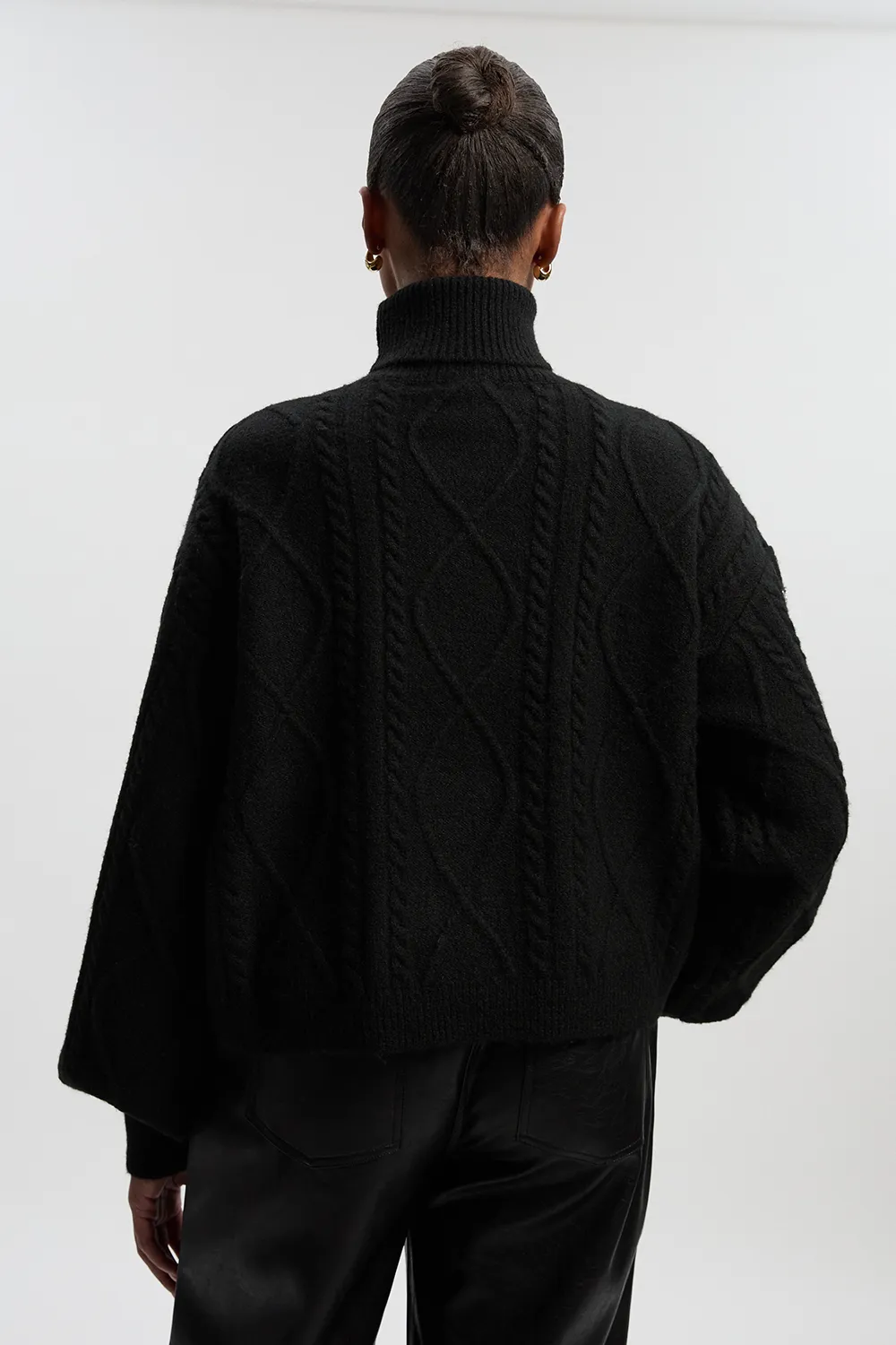 Plus Size Wool Blend Embellished Cable Knit Sweater BKK26575