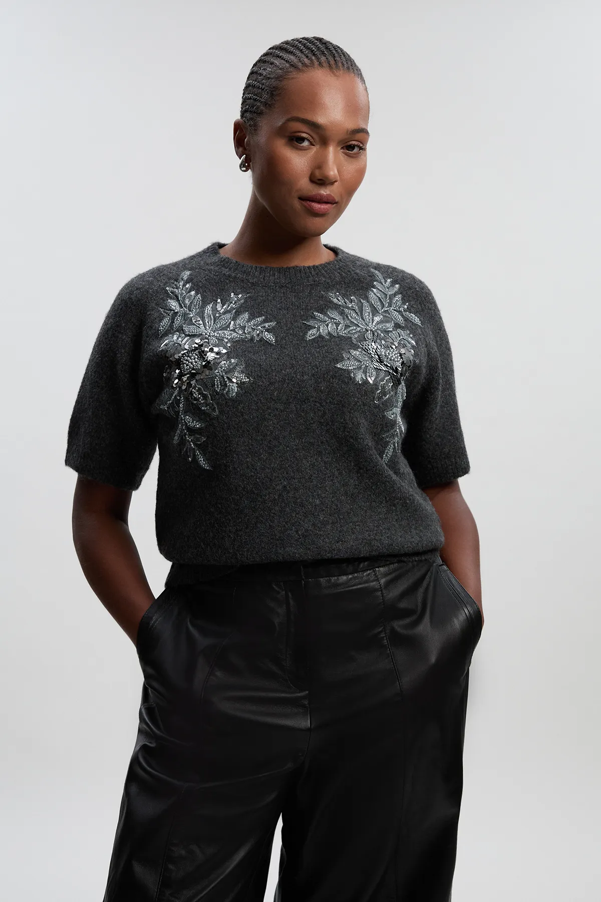 Plus Size Archive Floral Embellished Cosy Wool Blend Top BKK26579