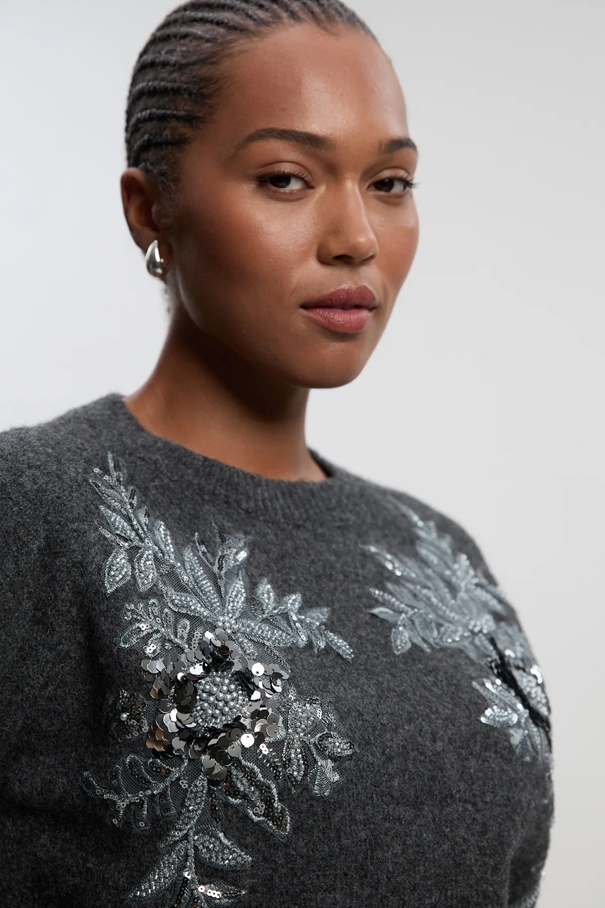 Plus Size Archive Floral Embellished Cosy Wool Blend Top BKK26579