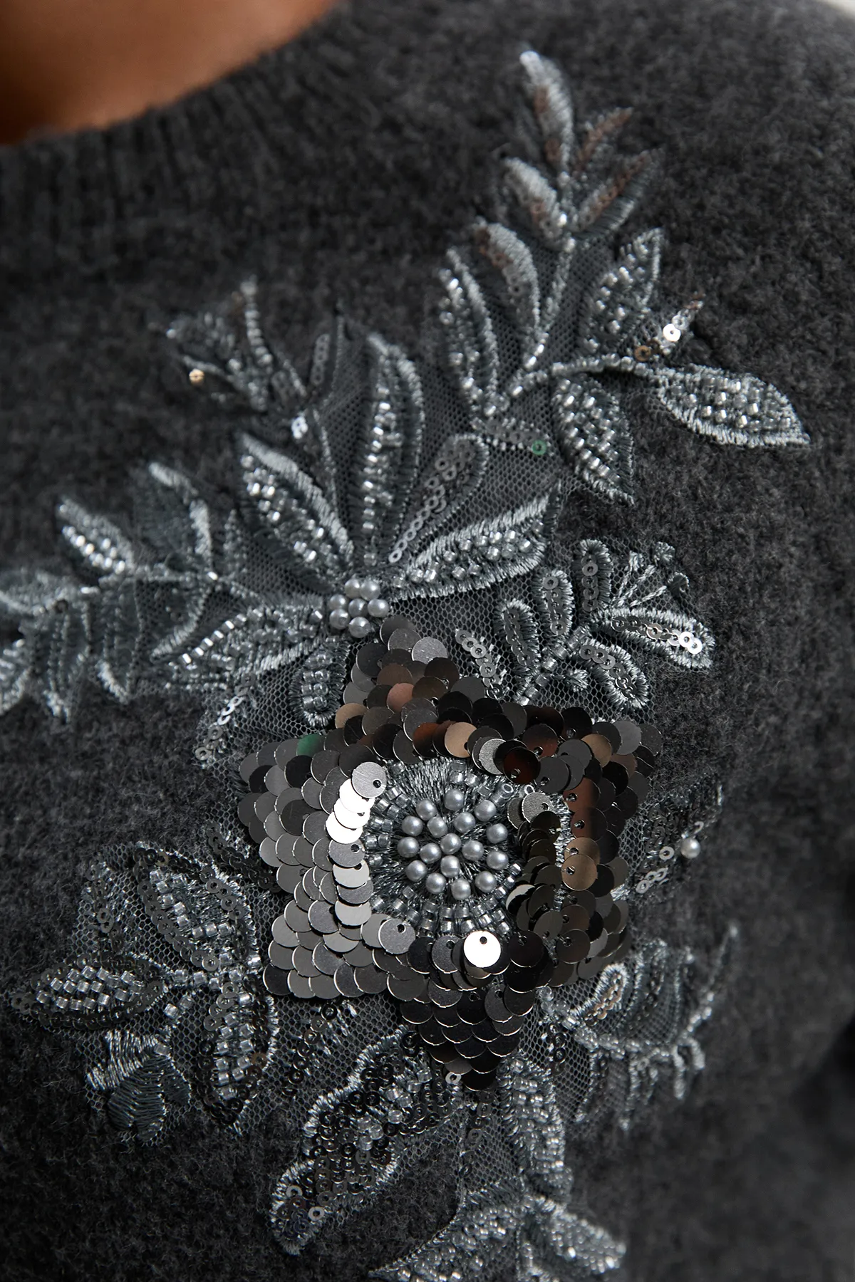 Plus Size Archive Floral Embellished Cosy Wool Blend Top BKK26579