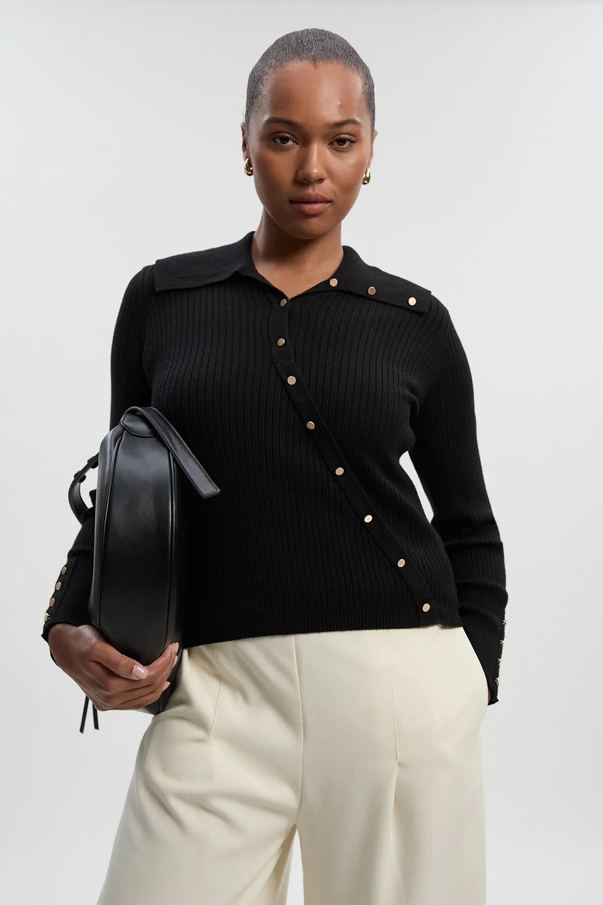 Plus Size Viscose Blend Trim Detail Knit Top BKK26615