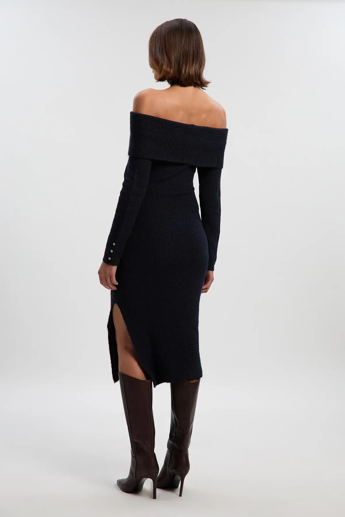 Petite Wool Blend Cozy Off The Shoulder Knit Midi Dress BKK26638