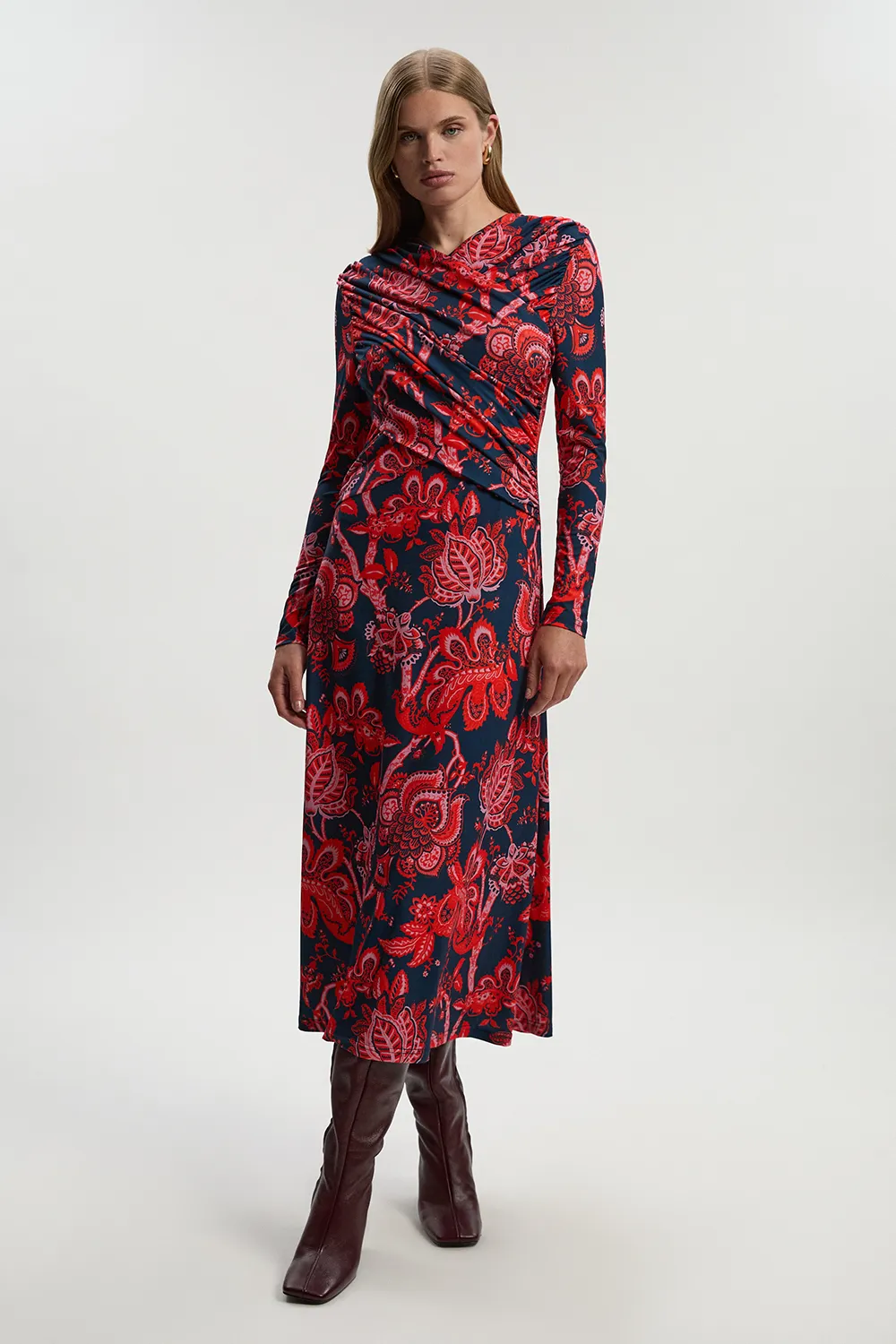 Paisley Floral Jersey Crepe Twist Maxi Dress BKK26648