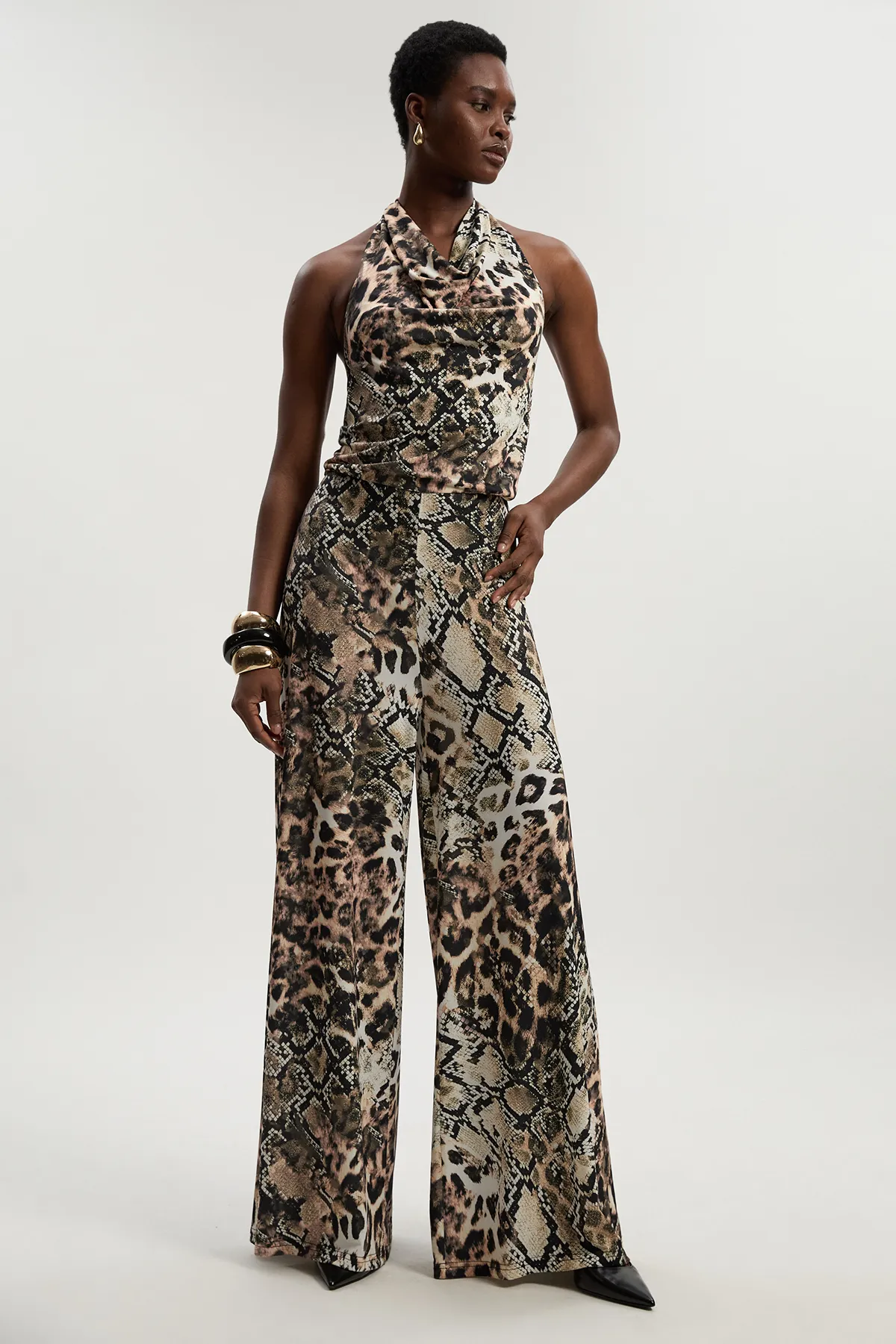 Snake Print Halter Neck Jersey Crepe Jumpsuit BKK26652