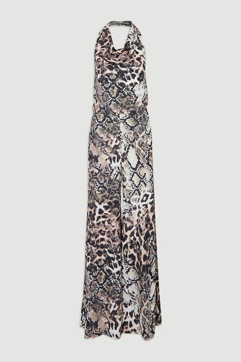 Snake Print Halter Neck Jersey Crepe Jumpsuit BKK26652