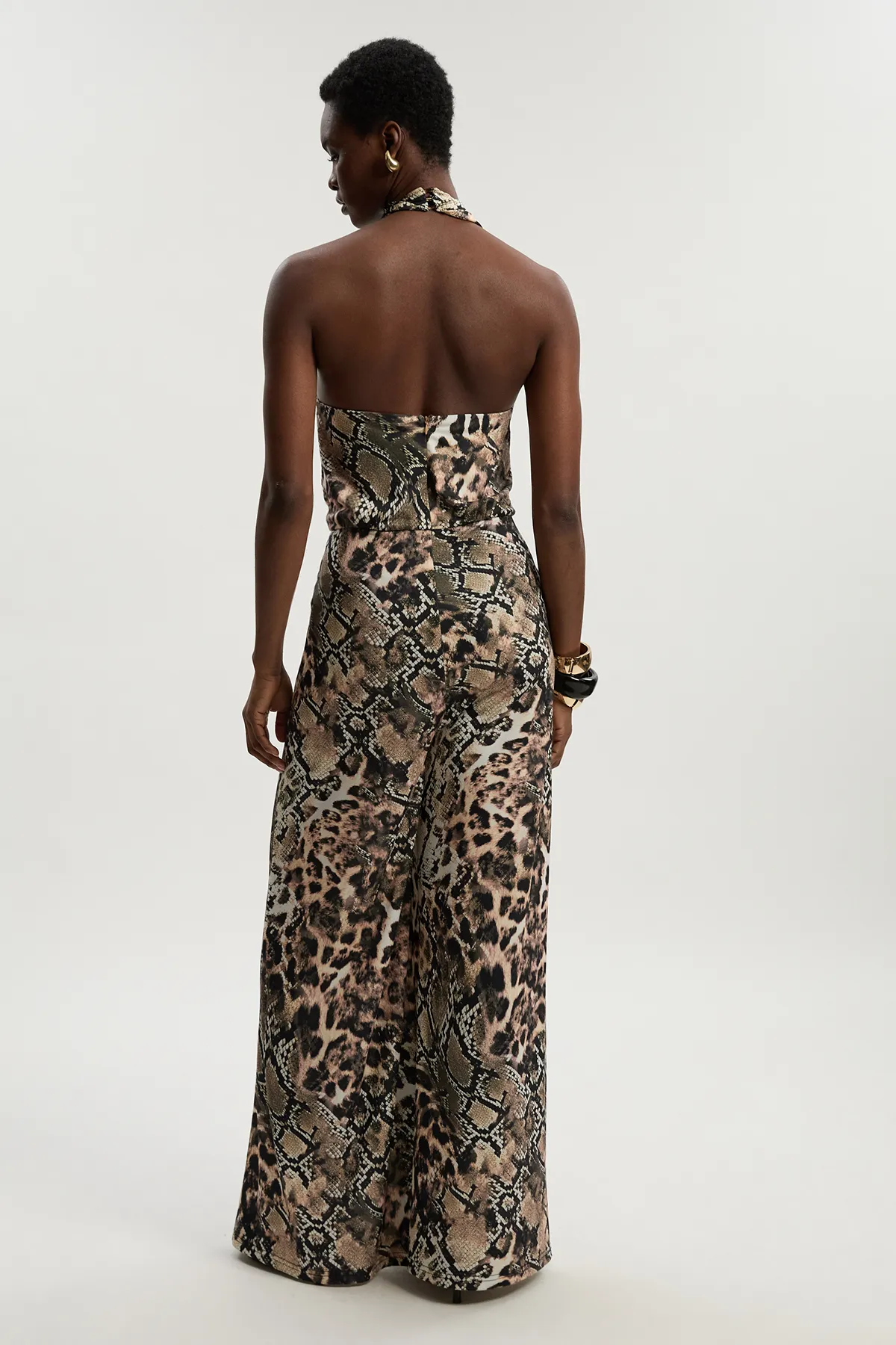 Snake Print Halter Neck Jersey Crepe Jumpsuit BKK26652