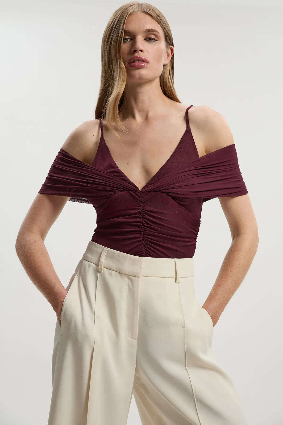 Mesh Plunge Strappy Detail Bodysuit BKK26669