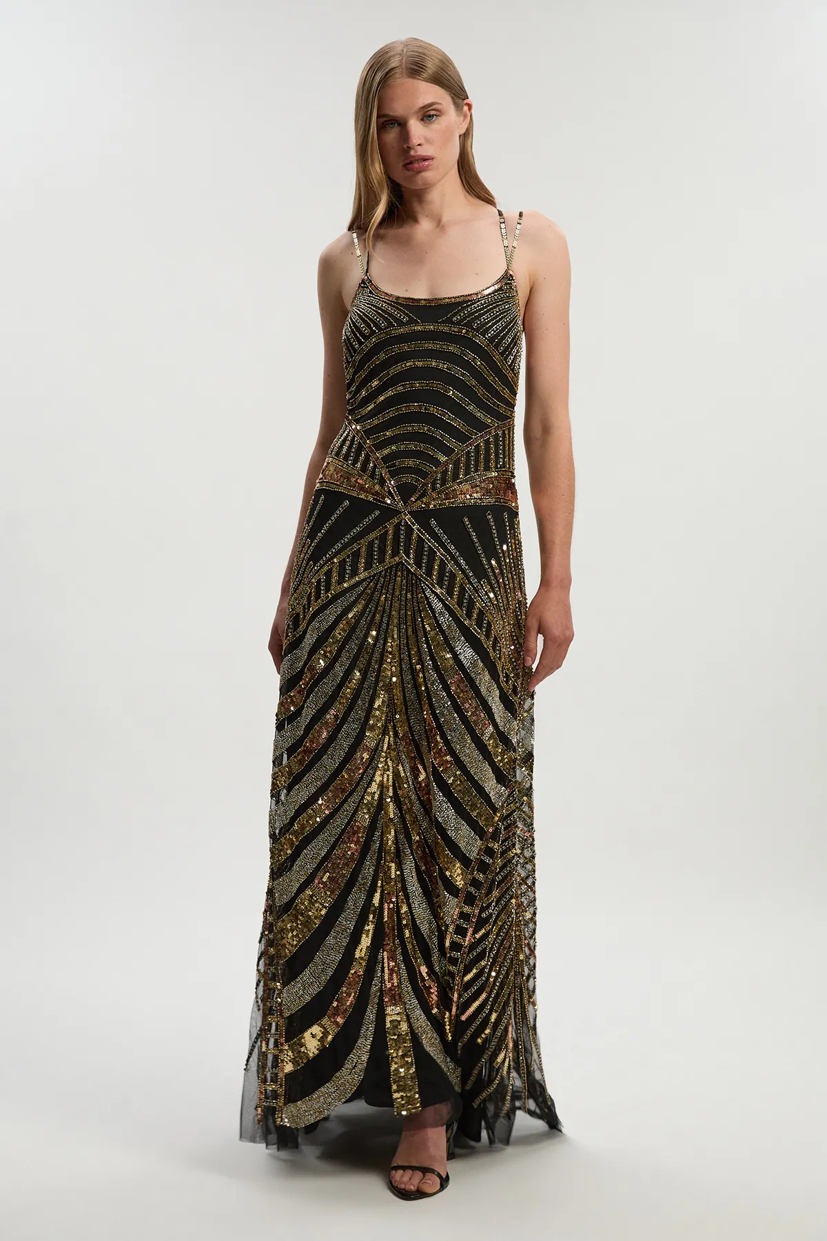 Petite Premium Mirrored Crystal Embellished Woven Prom Dress BKK26698