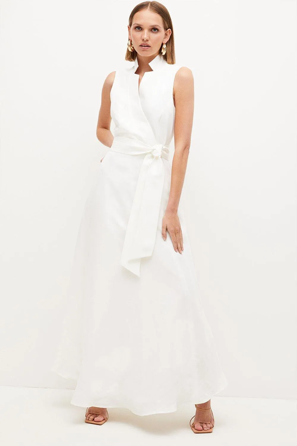 Lydia Millen Petite Linen Wrap Tie Waisted Maxi Dress BKK04021