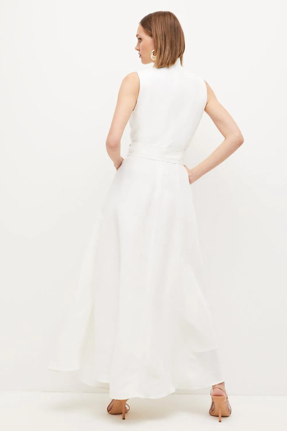 Lydia Millen Petite Linen Wrap Tie Waisted Maxi Dress BKK04021