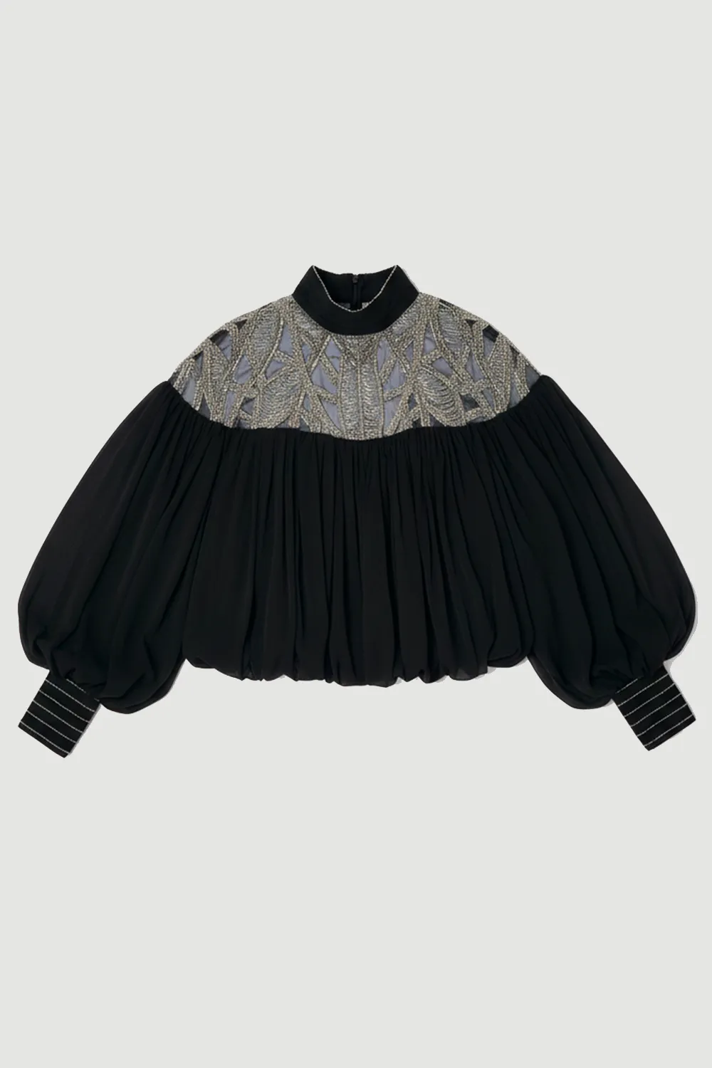 Crystal Embellished Cutwork Cape Detail Woven Drama Blouse BKK26704 4 Crystal Embellished Cutwork Cape Detail Woven Drama Blouse BKK26704