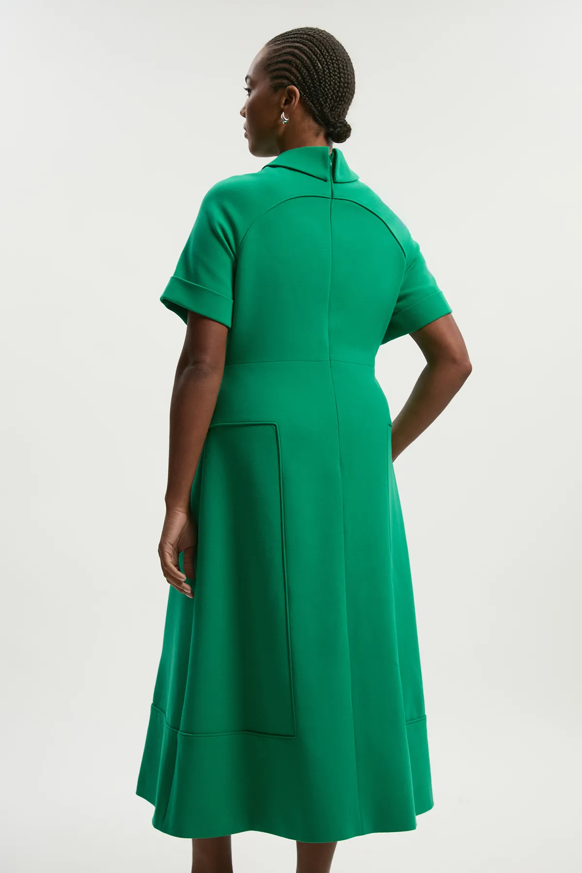 Plus Size Compact Stretch Tab Detail Full Skirted Midi Dress BKK26716