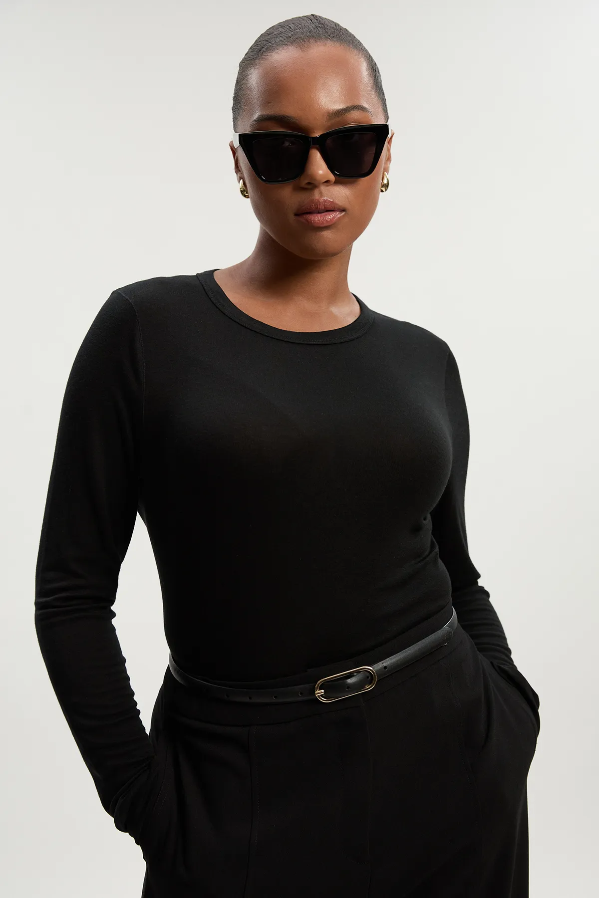 Plus Size Wool Blend Crew Neck Long Sleeve Top BKK26735