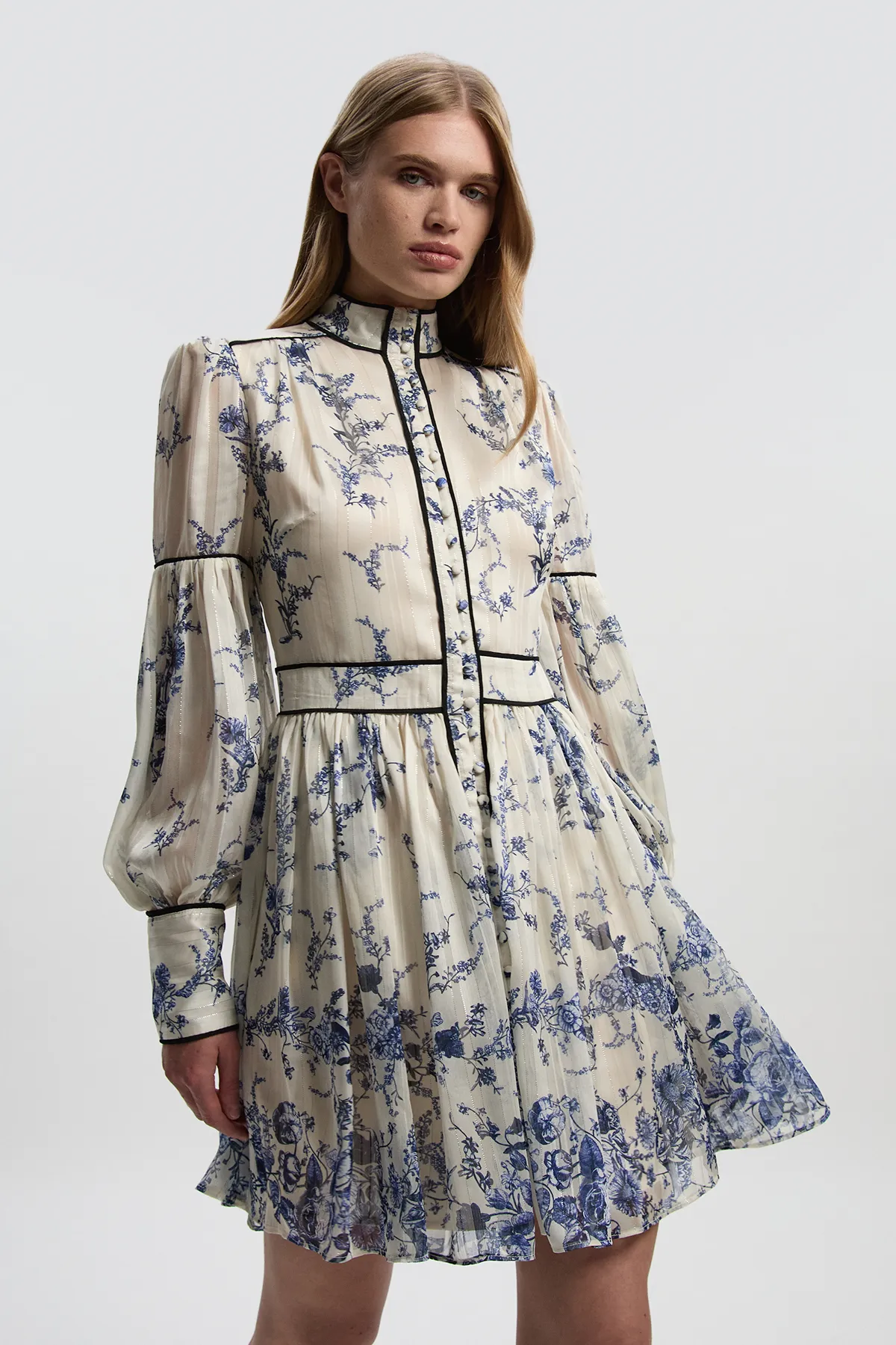 Floral Print Woven Balloon Sleeve Mini Dress BKK26770