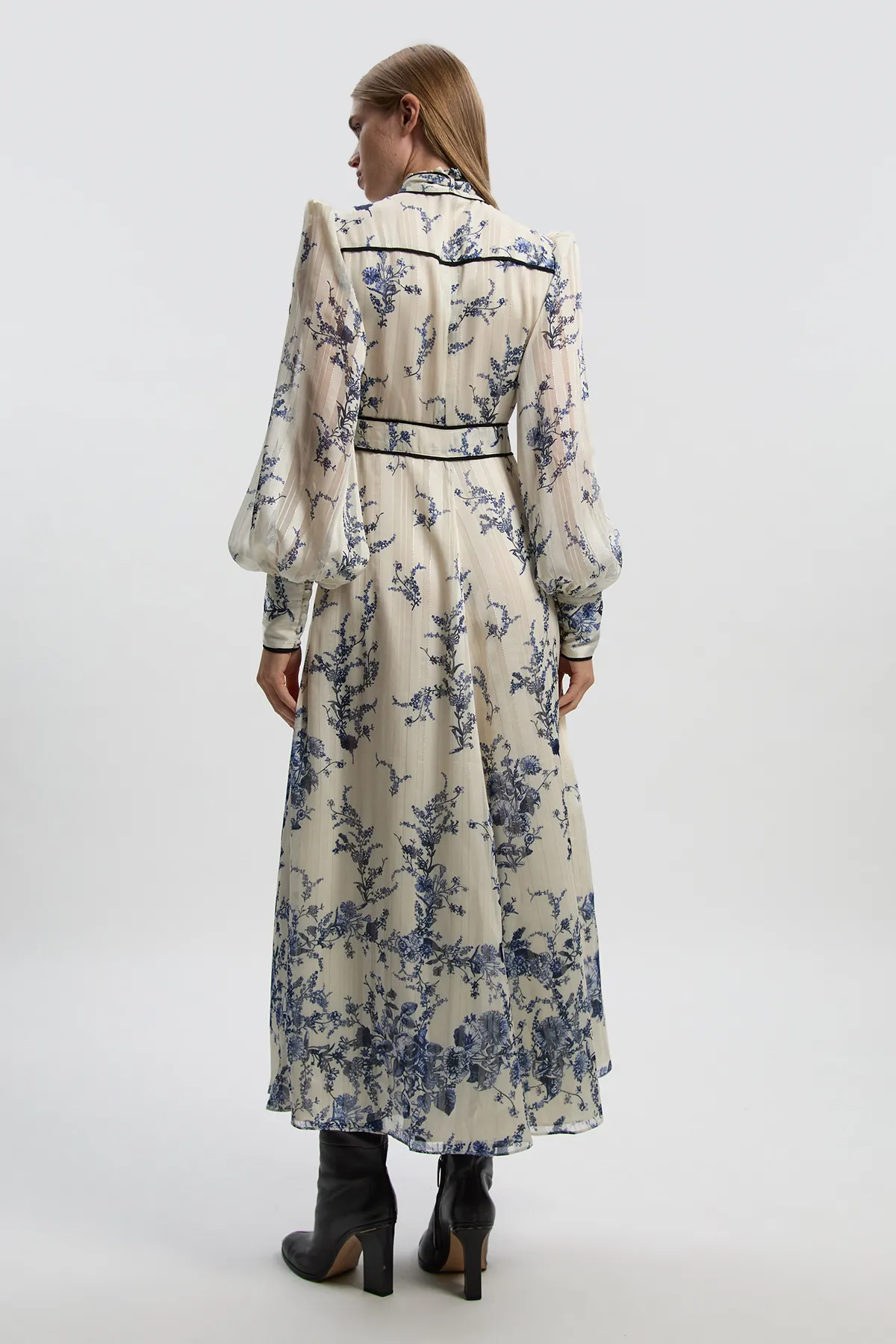 Floral Print Tie Neck Woven Balloon Sleeve Midaxi Dress BKK26771 4 Floral Print Tie Neck Woven Balloon Sleeve Midaxi Dress BKK26771