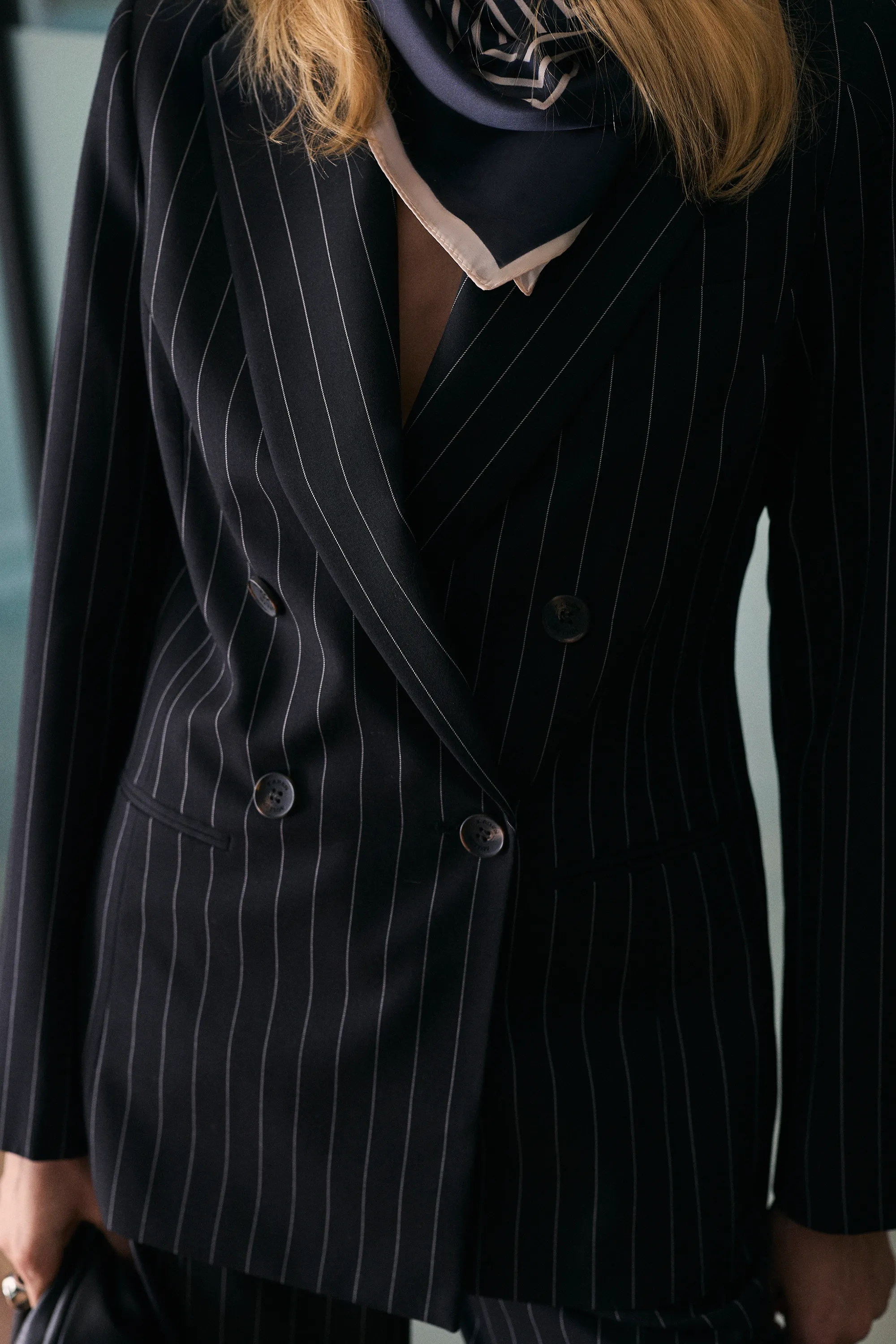 Pinstripe Double Breasted Tailored Blazer BKK26784