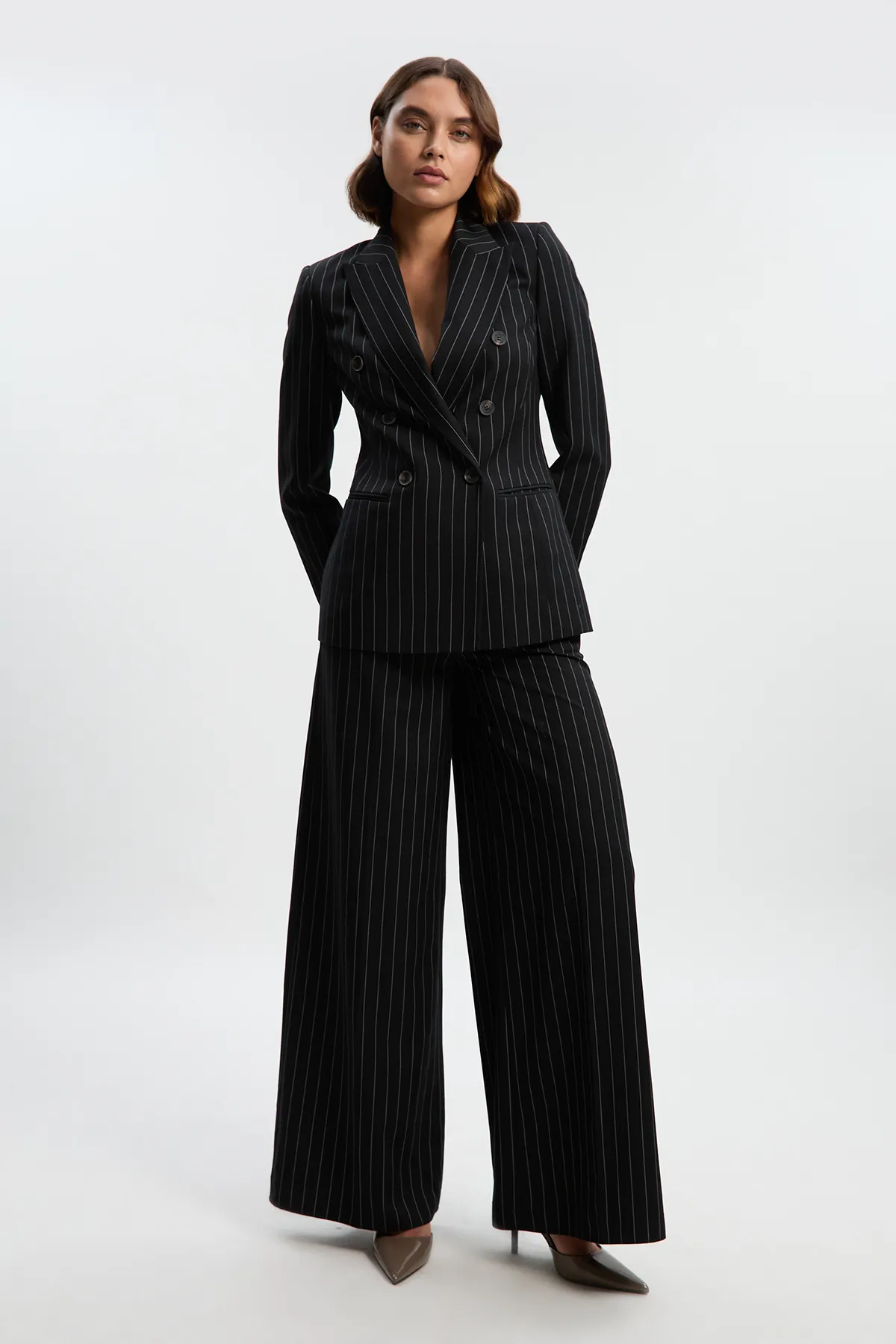 Pinstripe Double Breasted Tailored Blazer BKK26784