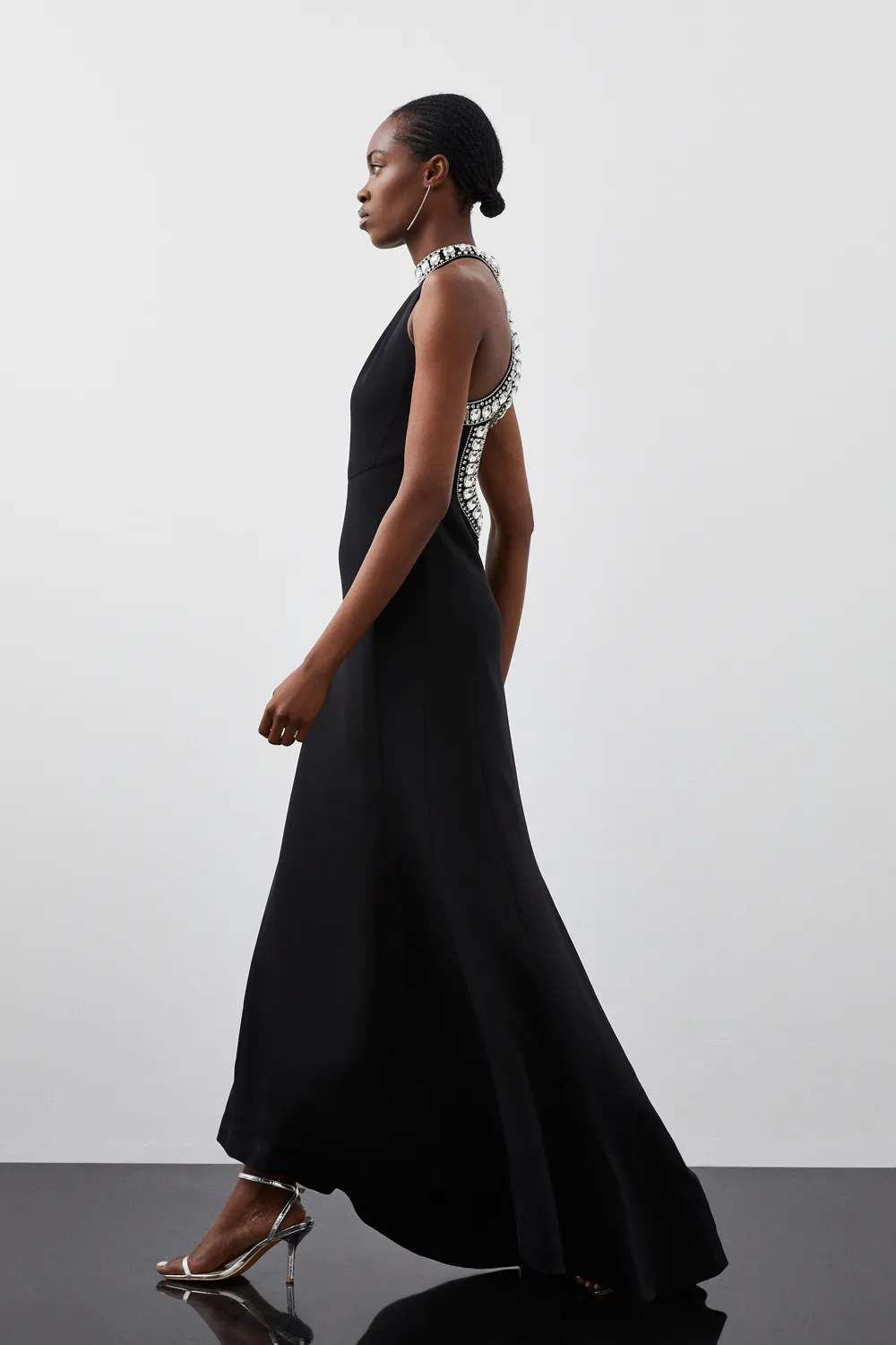 Petite Crystal Embellished Halter Woven Maxi Dress BKK26797 3 Petite Crystal Embellished Halter Woven Maxi Dress BKK26797