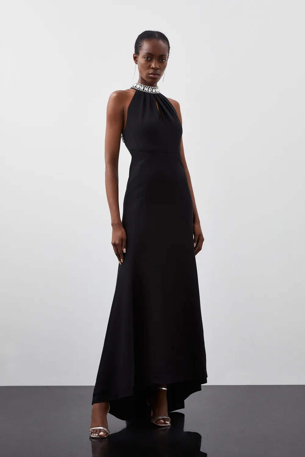 Petite Crystal Embellished Halter Woven Maxi Dress BKK26797 5 Petite Crystal Embellished Halter Woven Maxi Dress BKK26797