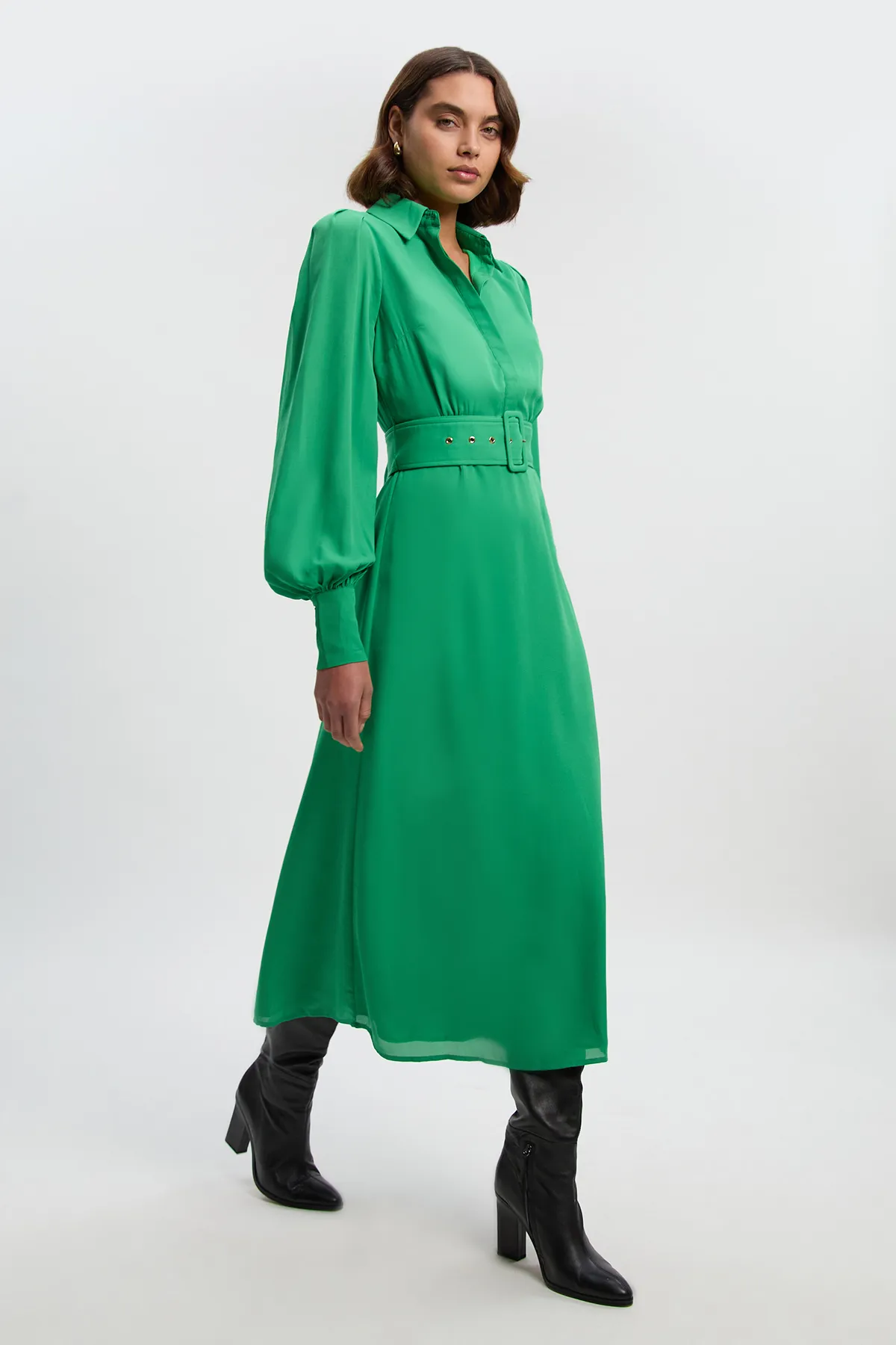 Georgette Belted Woven Shirt Dress BKK26798