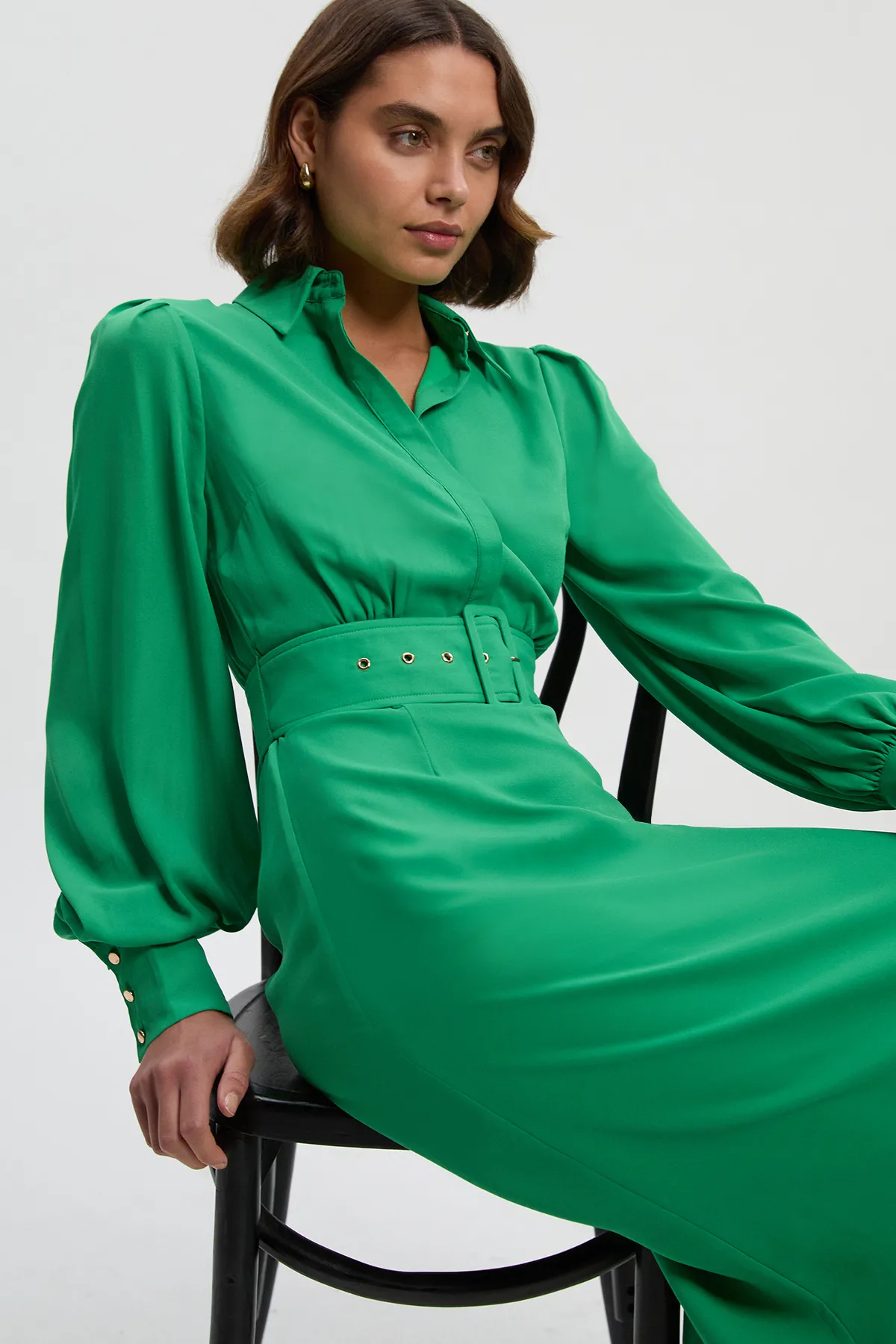 Georgette Belted Woven Shirt Dress BKK26798