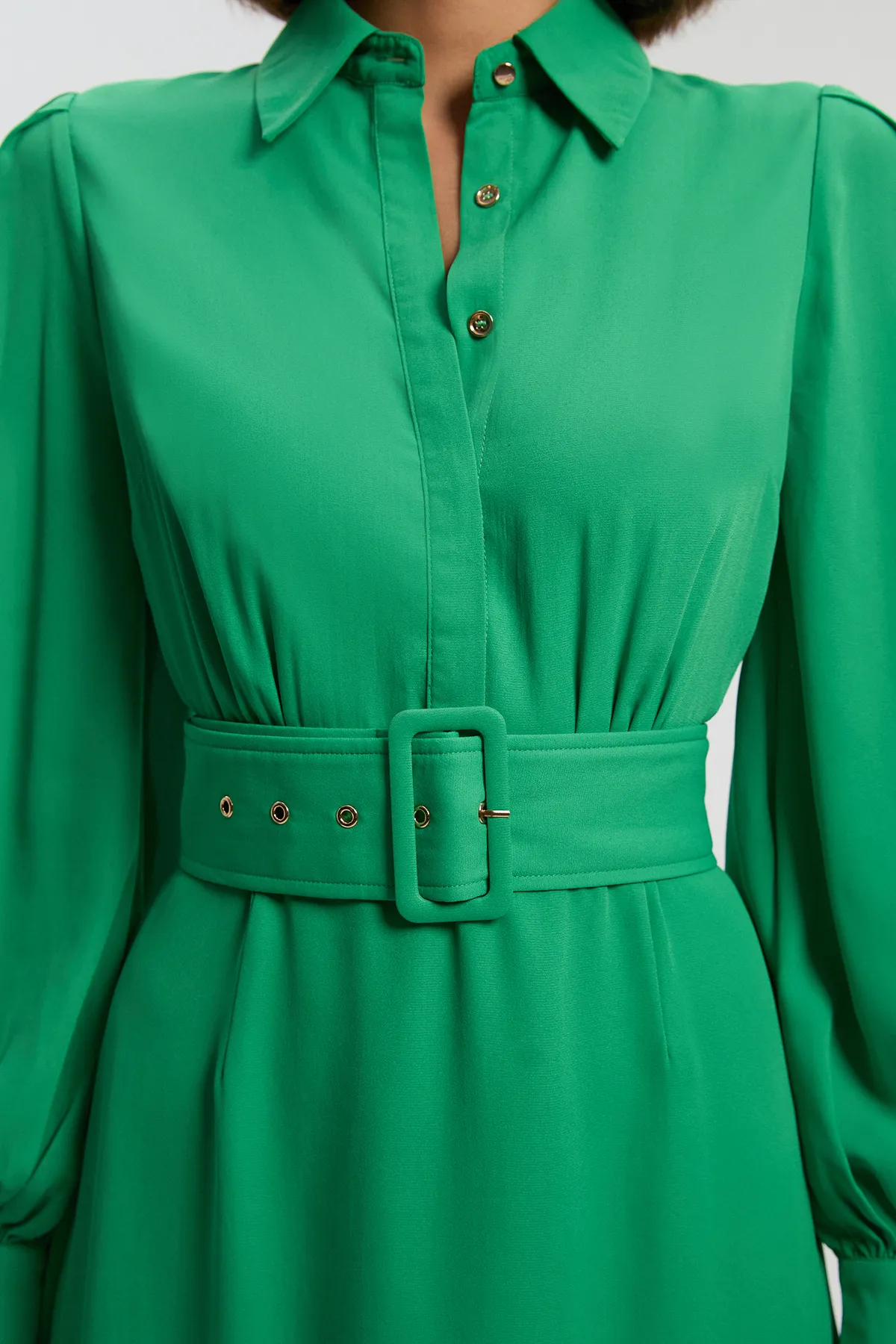 Georgette Belted Woven Shirt Dress BKK26798